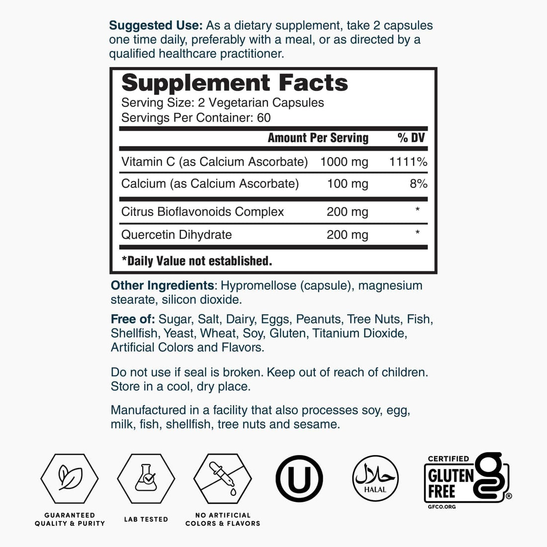 Nature’s Lab Gold Super Vitamin C 1000mg – Immune System Support – Contains Bioflavonoids Complex & Quercetin – Non-Acidic, Non-GMO, Gluten Free, Vegan – 120 Capsules (2 Month Supply)