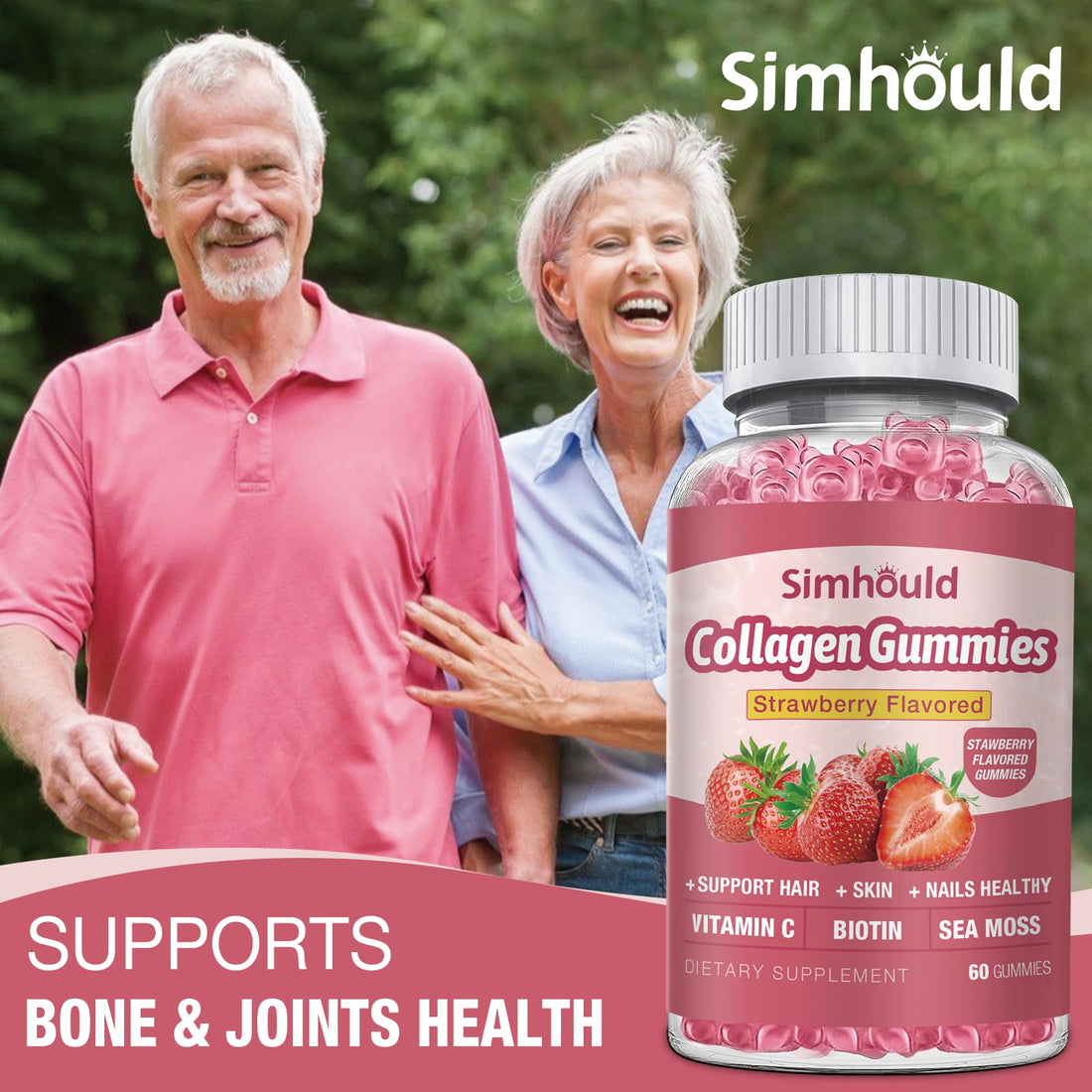 Simhould 2 Packs Vegan 2500Mg Collagen Gummies for Women Anti Aging, Skin, Hair Nails, Collagen Types 1 and 3, Biotin, Sea Moss for Men - Sugar Free, Non-GMO, 120 Counts Collagen Supplements Gummies