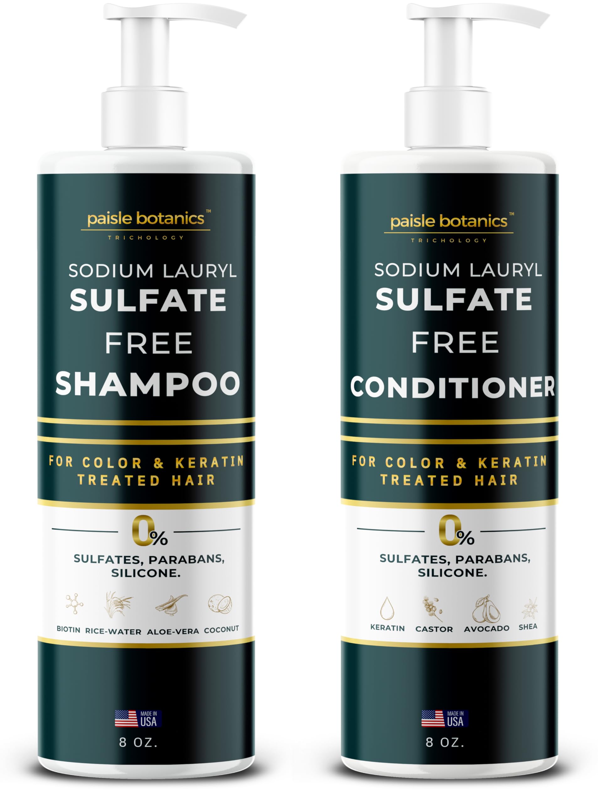 Sodium Lauryl Sulfate Free Shampoo and Conditioner Set Sulfate Free Shampoo and Conditioner For Color Treated Hair ALL NATURAL Women & Men Shampoo and Conditioner SLS Paraben and Sulfate Free Shampoo