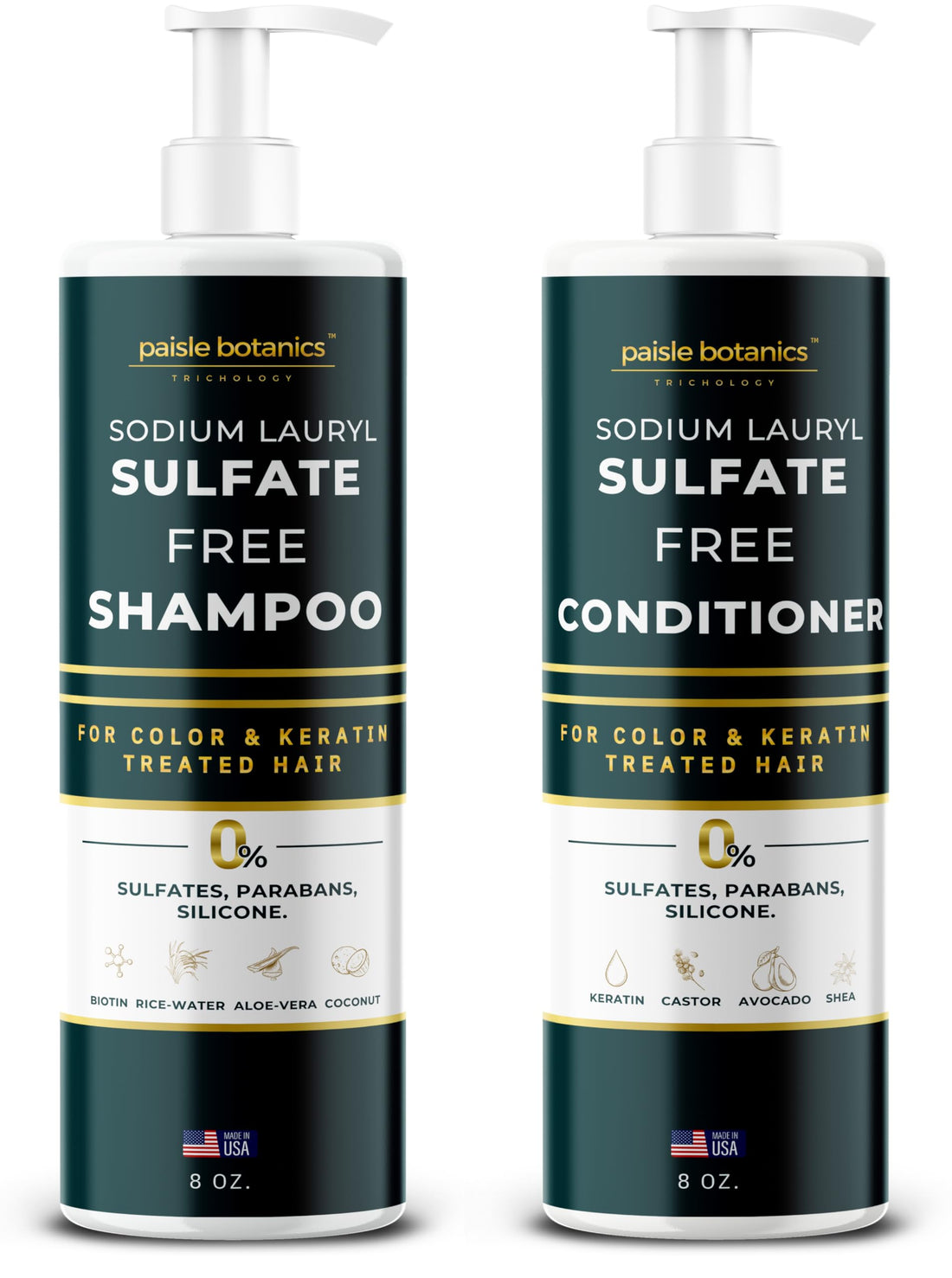 Sodium Lauryl Sulfate Free Shampoo and Conditioner Set Sulfate Free Shampoo and Conditioner For Color Treated Hair ALL NATURAL Women & Men Shampoo and Conditioner SLS Paraben and Sulfate Free Shampoo