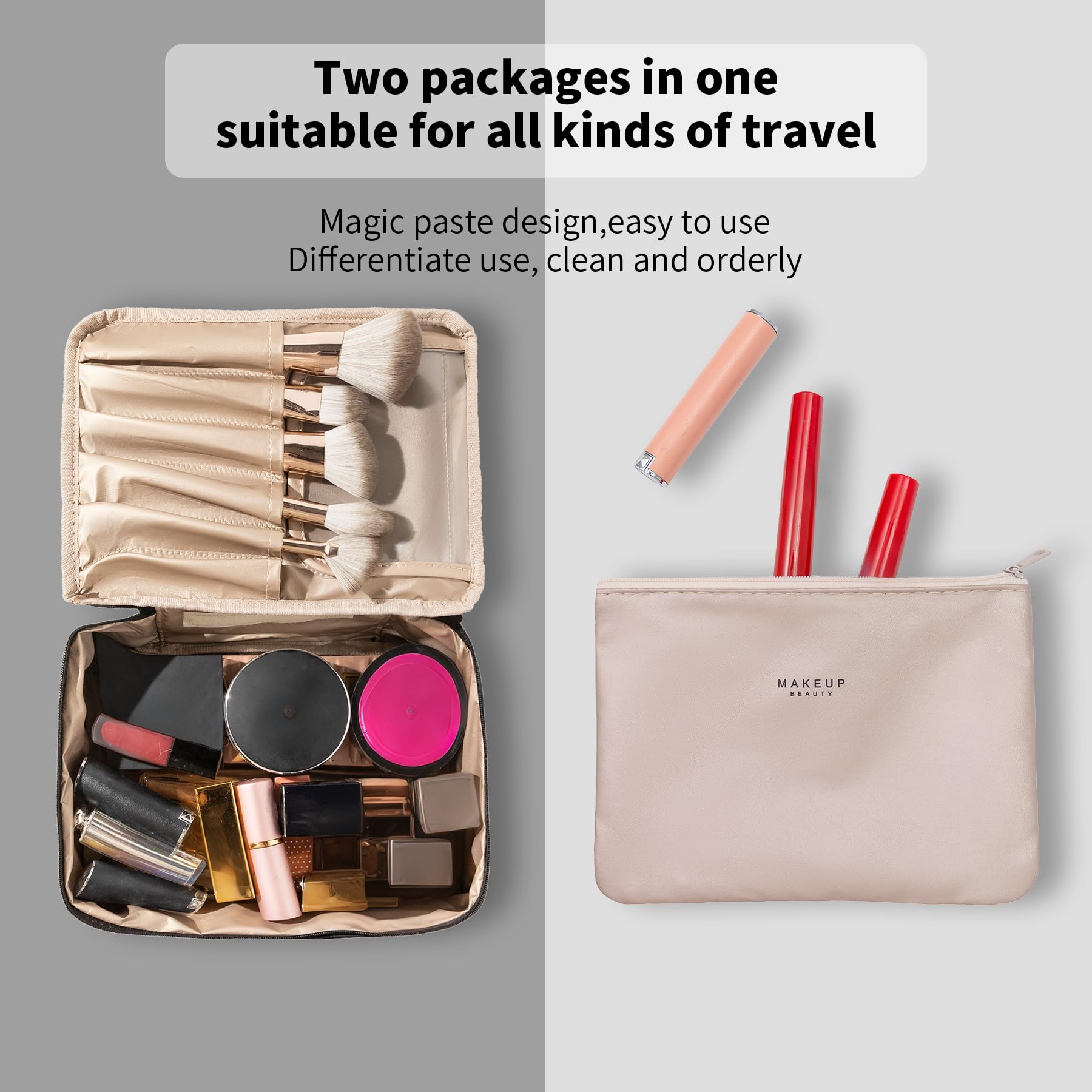 Queboom Travel Makeup Bag Cosmetic Bag Makeup Bag Toiletry bag for women and men (Black)