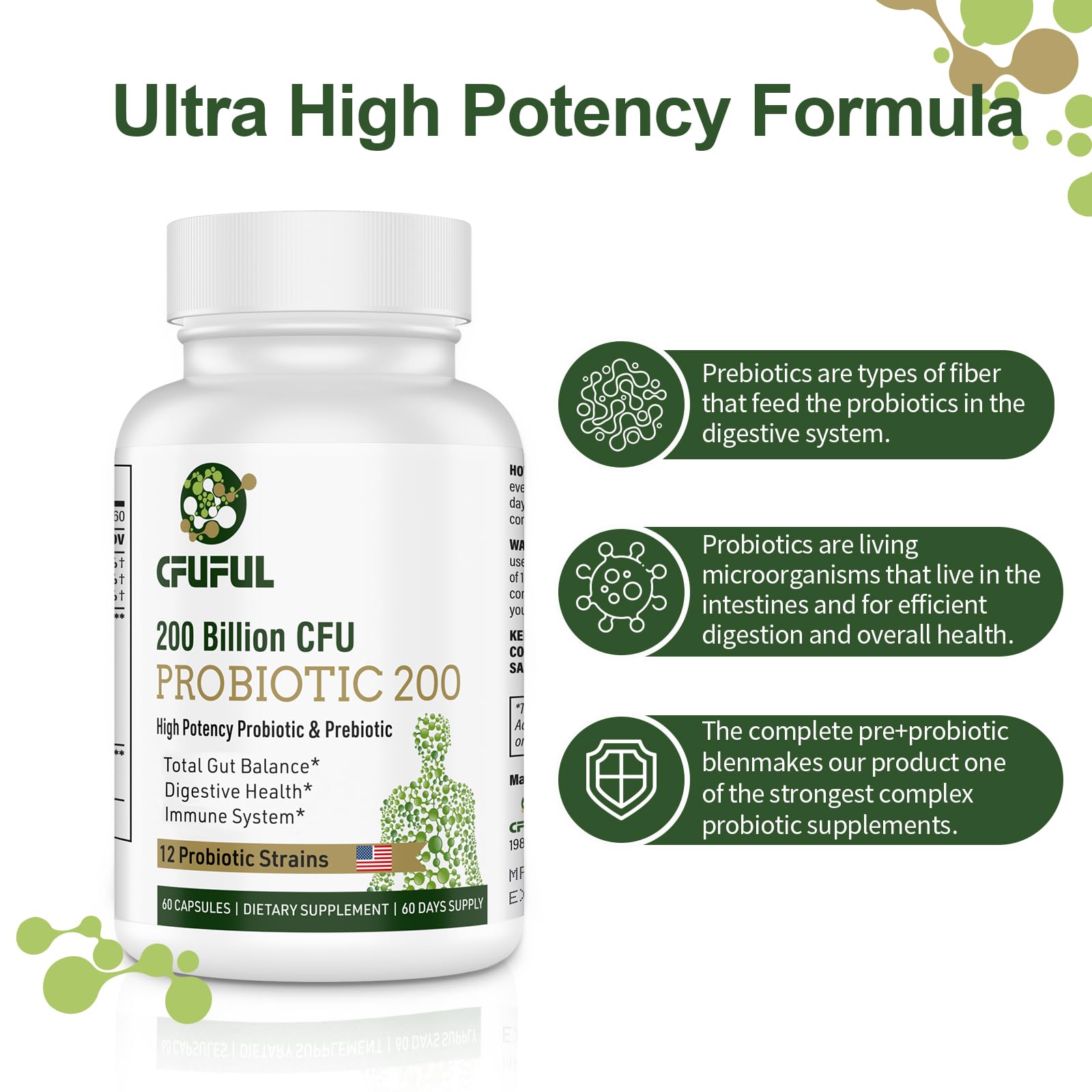 Probiotics for Women & Men - 200 Billion CFU 12 Strains Probiotics for Digestive Health Gut & Immune Health, Energy, with Organic prebiotics and probiotics Shelf Stable for Bloating 180 Capsules