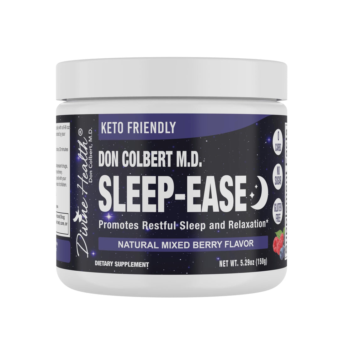 Divine Health Sleep-Ease | Sugar Free Mixed Berry Flavor | KSM-66 Ashwaghanda | 5-htp | 5mg Melatonin | Lemon Balm | L-Theanine | 5.29 oz