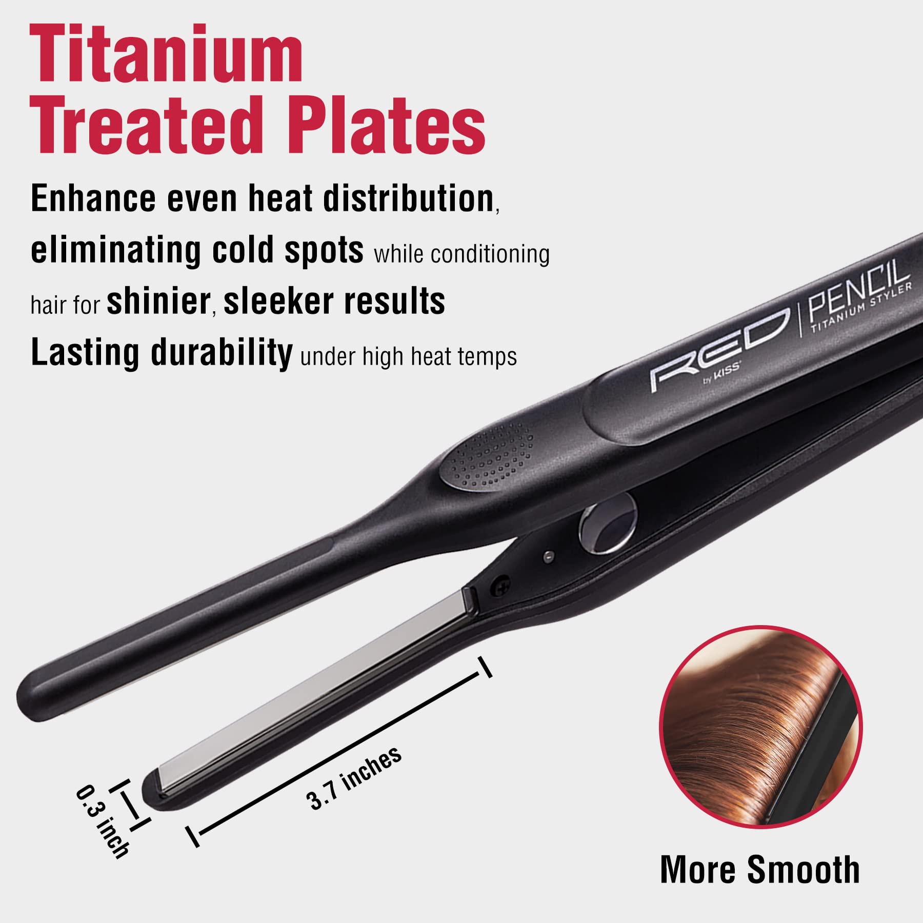 Kiss Products Red Titanium 3/10 Inch Pencil Flat Iron, 1.01 Pound