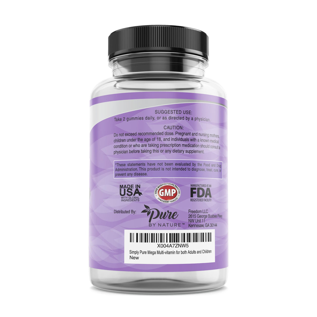 Pure By Nature Mega Multi Gummies, Natural Flavored Multi Vitamin Gummies for Women & Men, Dietary Supplement, Multivitamin for Men with Vitamins A, D2, C, E, K, Biotin, Folic Acid (60 Count)