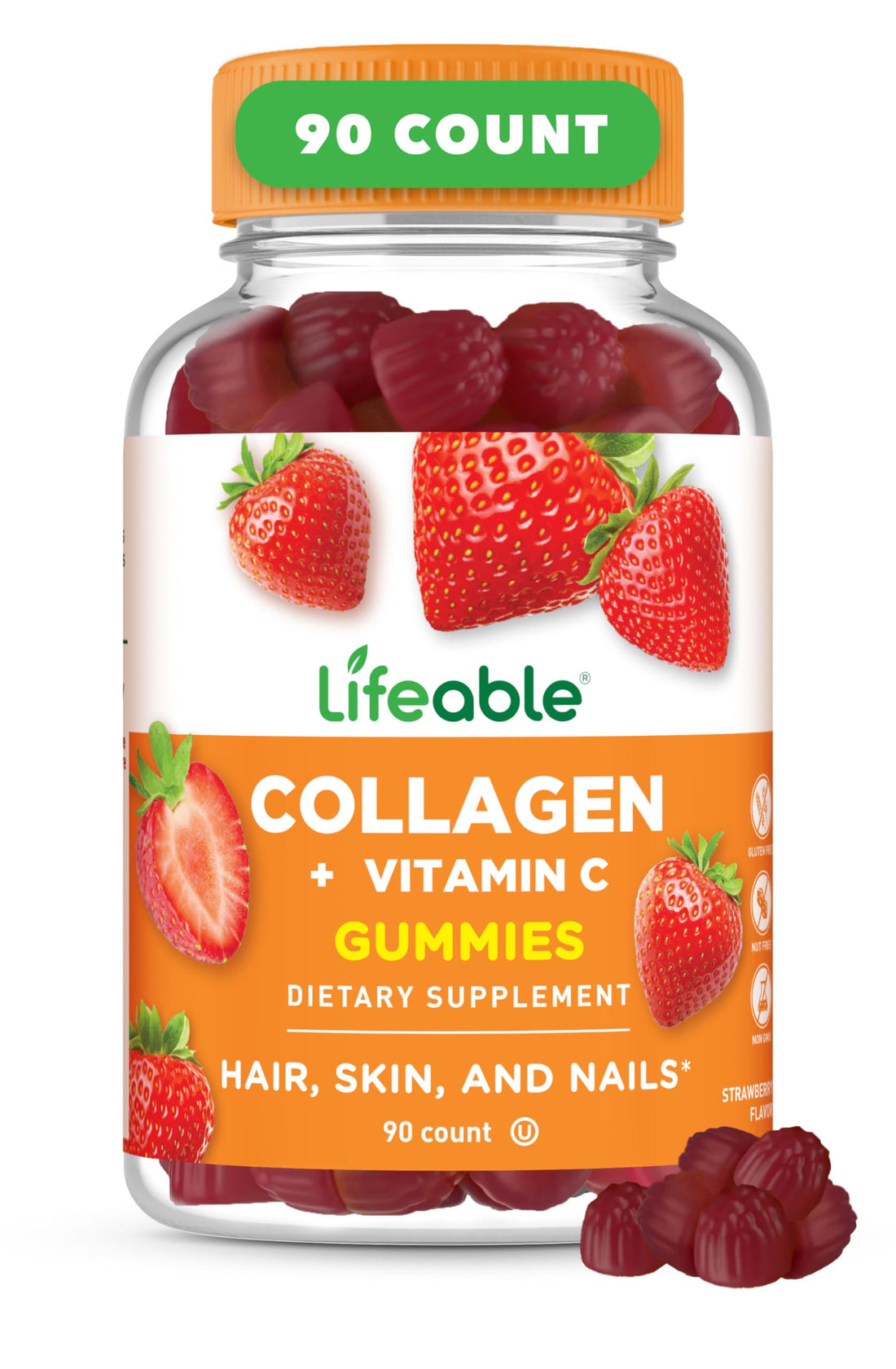 Lifeable Collagen Peptides Gummies | 100mg with Vitamin C | Great Tasting Collagen Supplements | Vegetarian Hair Skin and Nails Gummies | Collagen Gummies for Adults, Men, Women | 90 Gummies