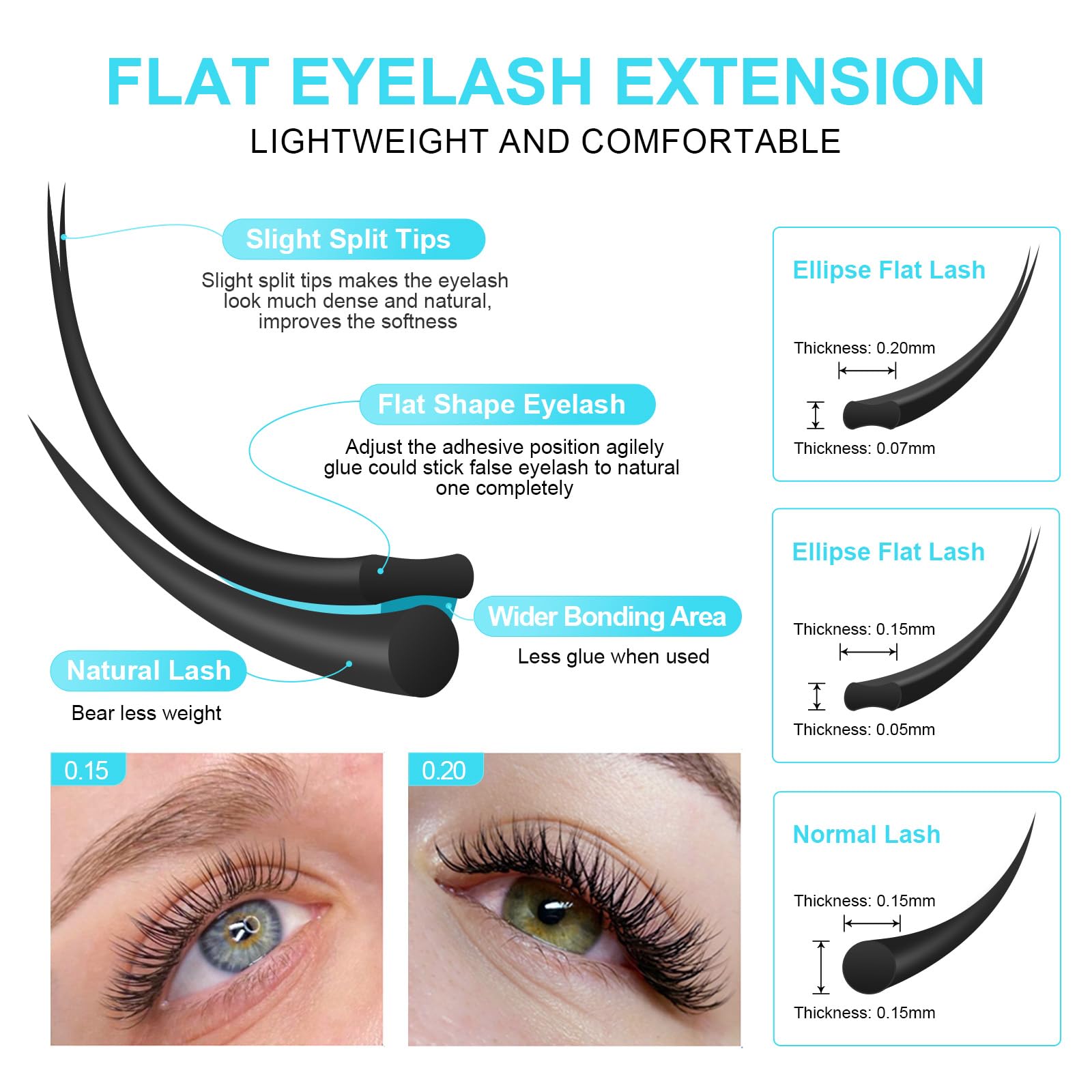 NAGARAKU Ellipse Eyelash Extensions Flat Split Tips Individual Lash 0.15mm D curl 9mm Matte Black Faux Mink Classic Lash Supplies