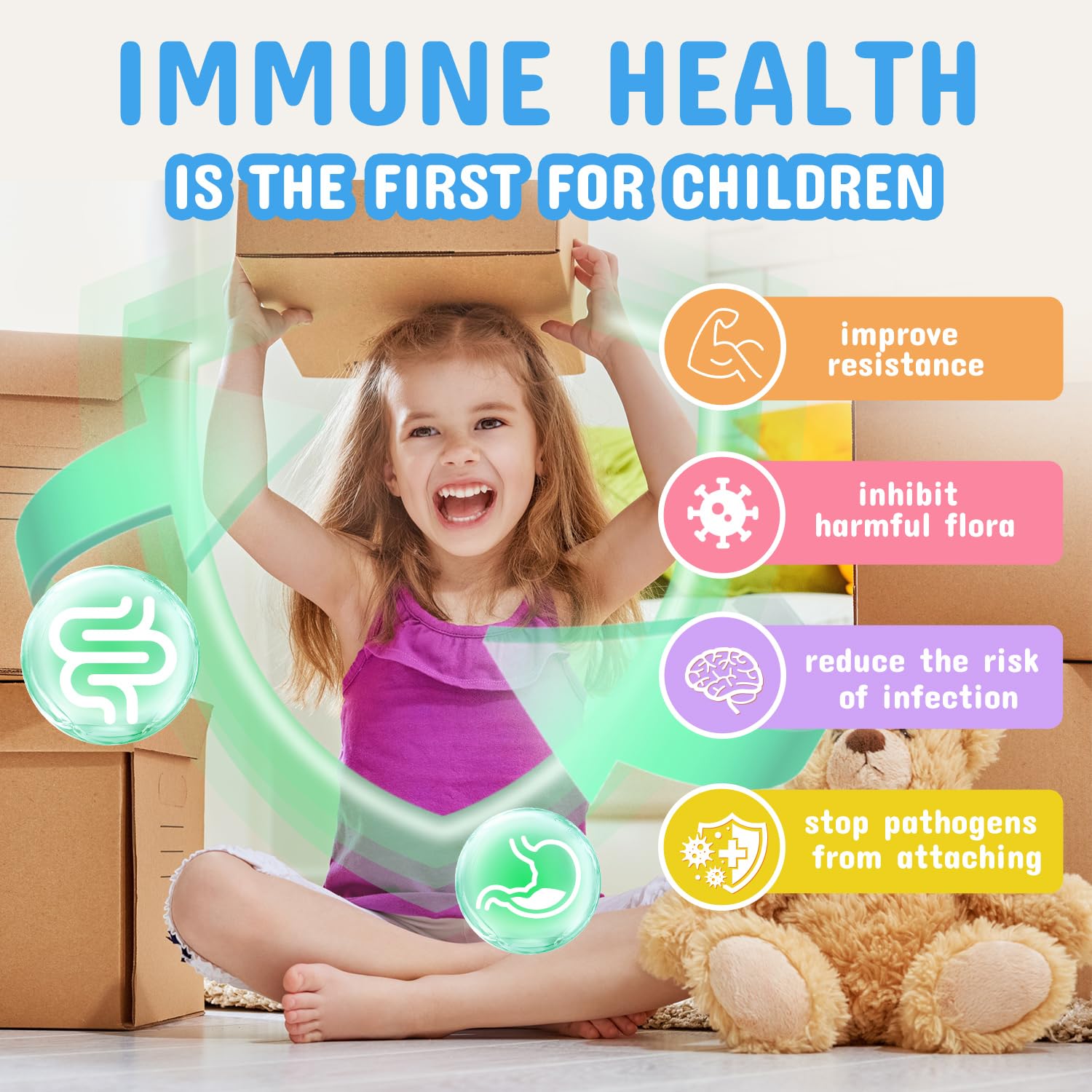 ZEBORA Kids Probiotic & Prebiotics Powder Age 3+ Support Children's Digestive & Immune System with Natural Source, Promotes Constipation Relief, Non-GMO, Gluten-Free, 30 Packets with 5 Billion CFUs