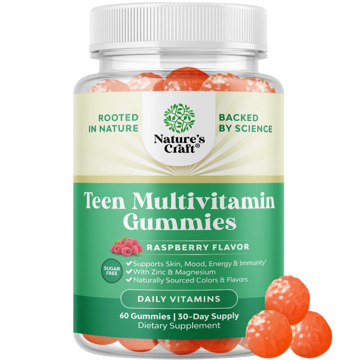 Teen Multivitamin Gummies 12-17 - Teen Girls & Boys Vitamins for Better Skin, Immunity, Mood & Energy Support - Growth Youth Supplements with Zinc, Magnesium, Vitamin A & C - 60 Count Pack