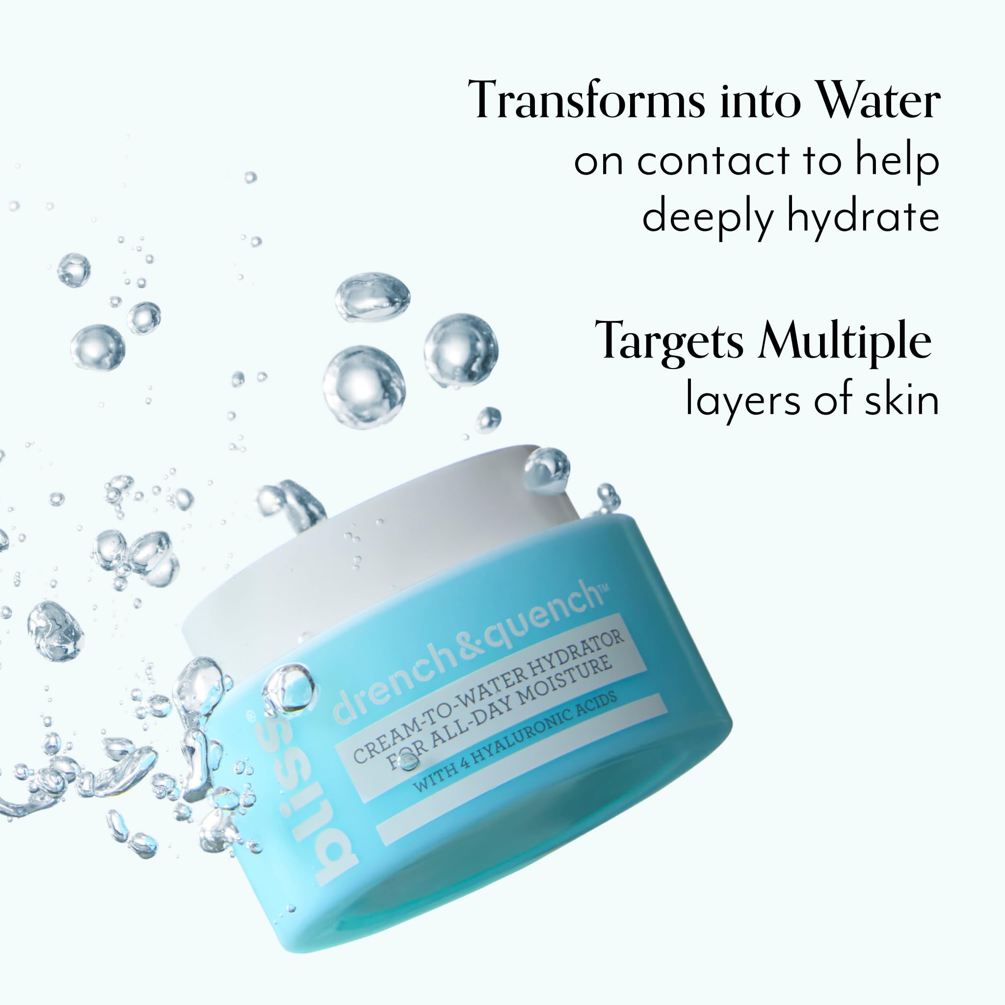 Bliss Drench & Quench Hyaluronic Acid Moisturizer | Cream to Water Face Cream| Deep Hydration, Plumps Skin | Clean Vegan & Cruelty Free 1.7 fl oz