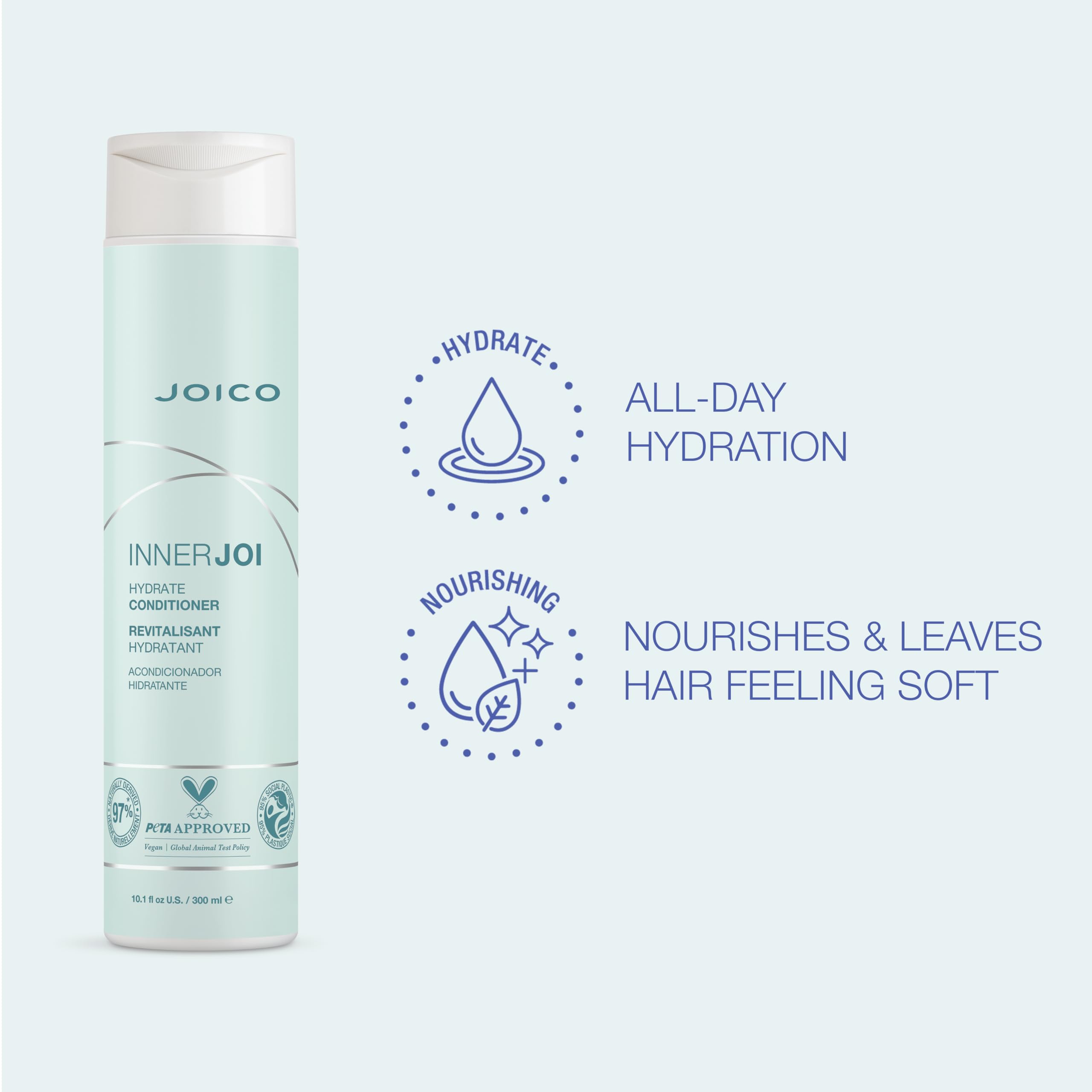 Joico InnerJoi Hydration Shampoo & Conditioner Set | For Dry Hair & Scalp | Sulfate & Paraben Free | Naturally-Derived Vegan Formula | 10.1 Fl Oz