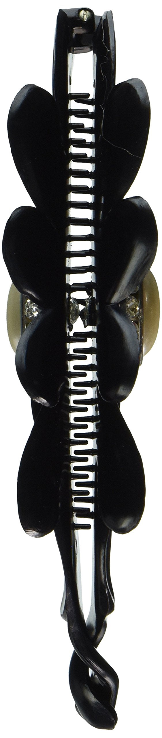 Caravan Hand Decorated with Large Oval Pearl and Swarovski Crystal Stones Flower Banana 2 Sided, Black, .65 Ounce
