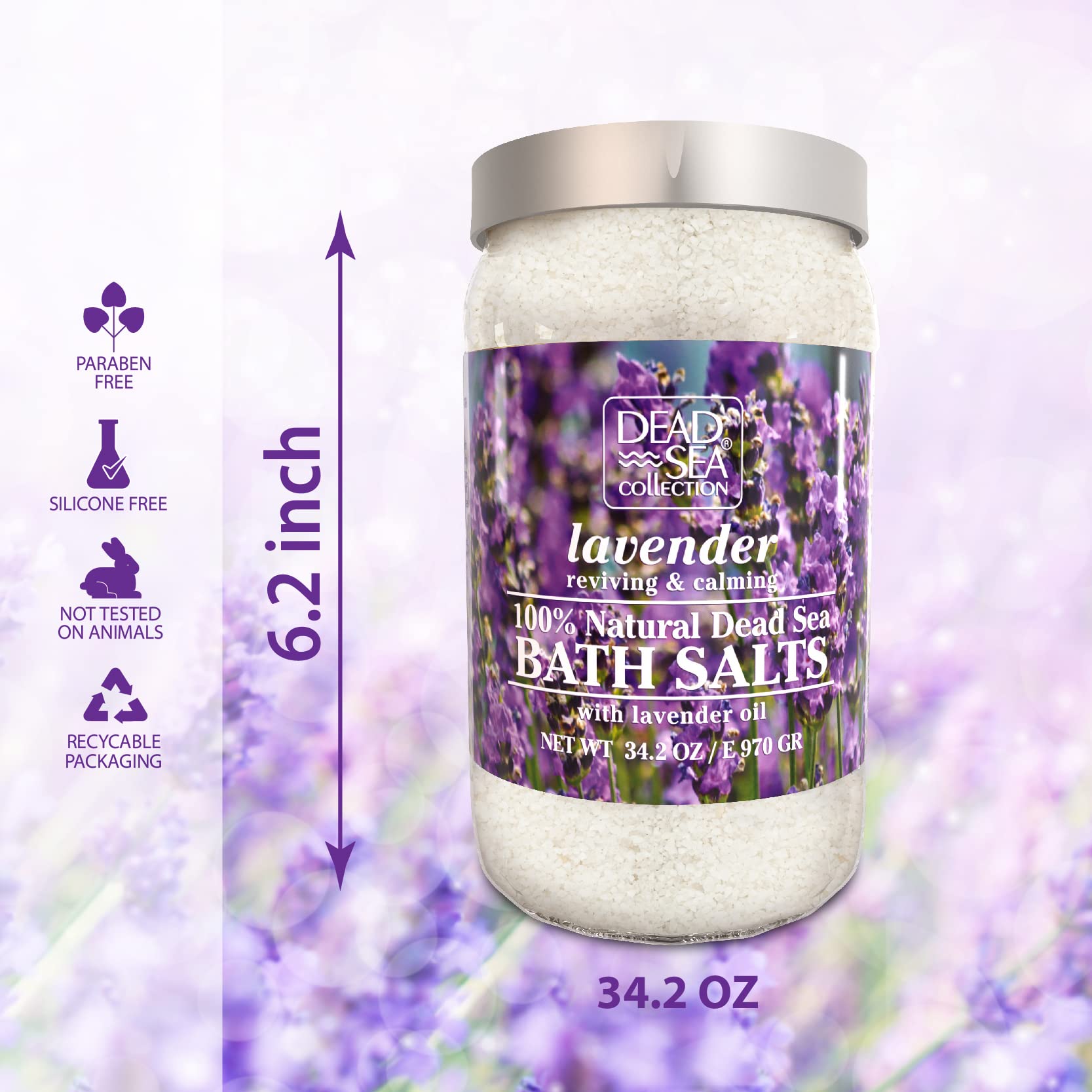 Dead Sea Collection Bath Salts with Lavender – Pure Dead Sea Salt and Lavender Oil - Nourishing Soothing and Relaxing Skin and Muscle – 34.2 Oz