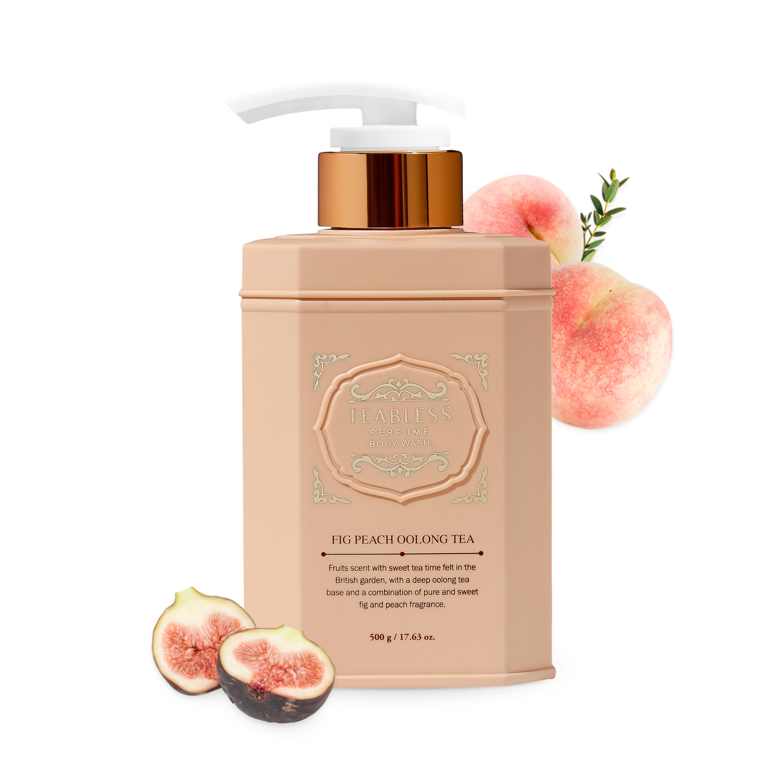 Perfumed Body Wash, Fig Peach Oolong Tea (17.63oz/500ml) - Hydrating Body Cleanser for Sensitive Skin - Korean Skin Care - Gentle, Moisturizing, Non-Sticky, Fig Fruity Scent - Mild Scrub