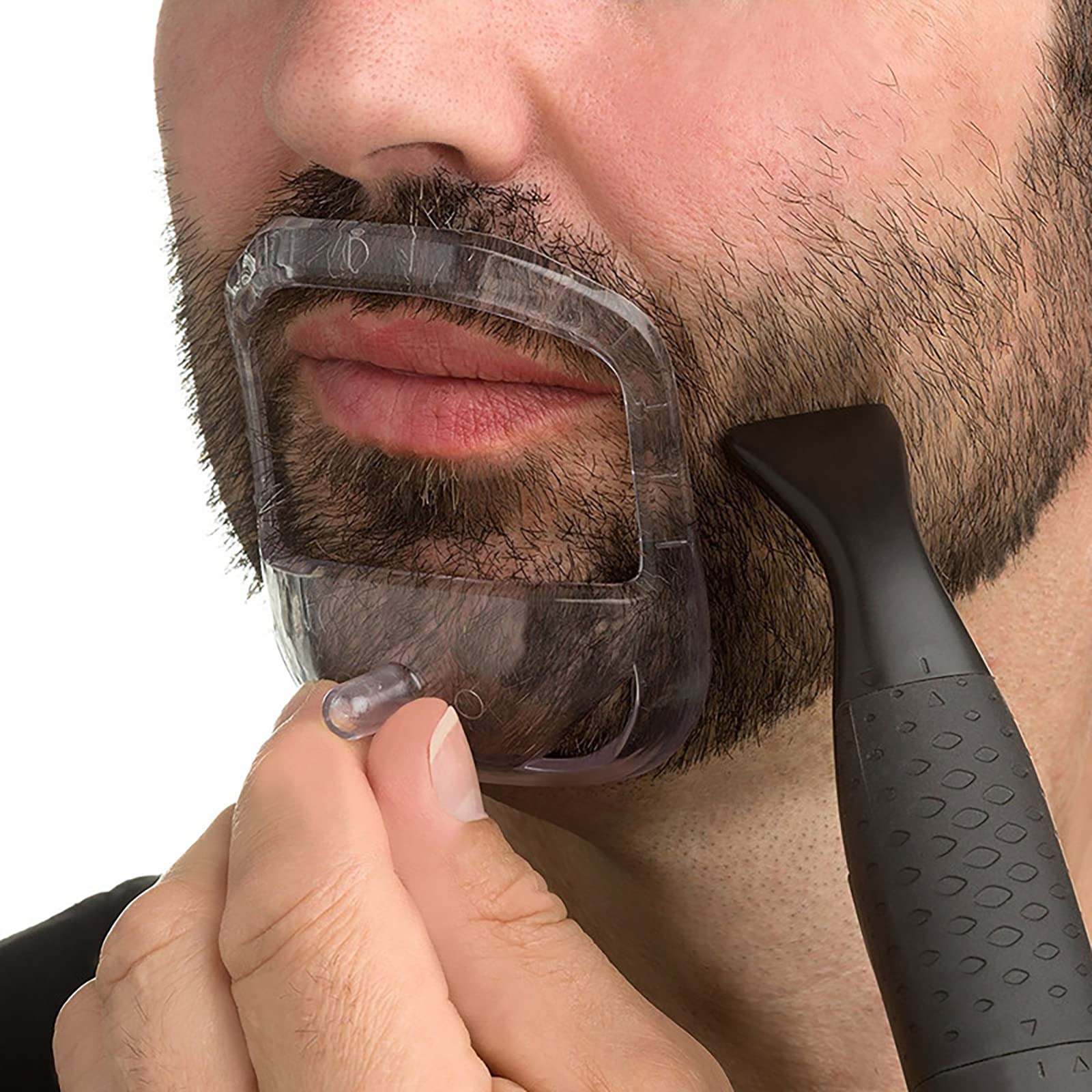 Linkidea Beard Shaping & Styling Tool with Comb, Beard Guide Shaper Goatee Trimmer Template for Men, Clear Mustache Sideburns Outliner Stencil Lineup for Jaw Cheek Neck Line Symmetric Curve