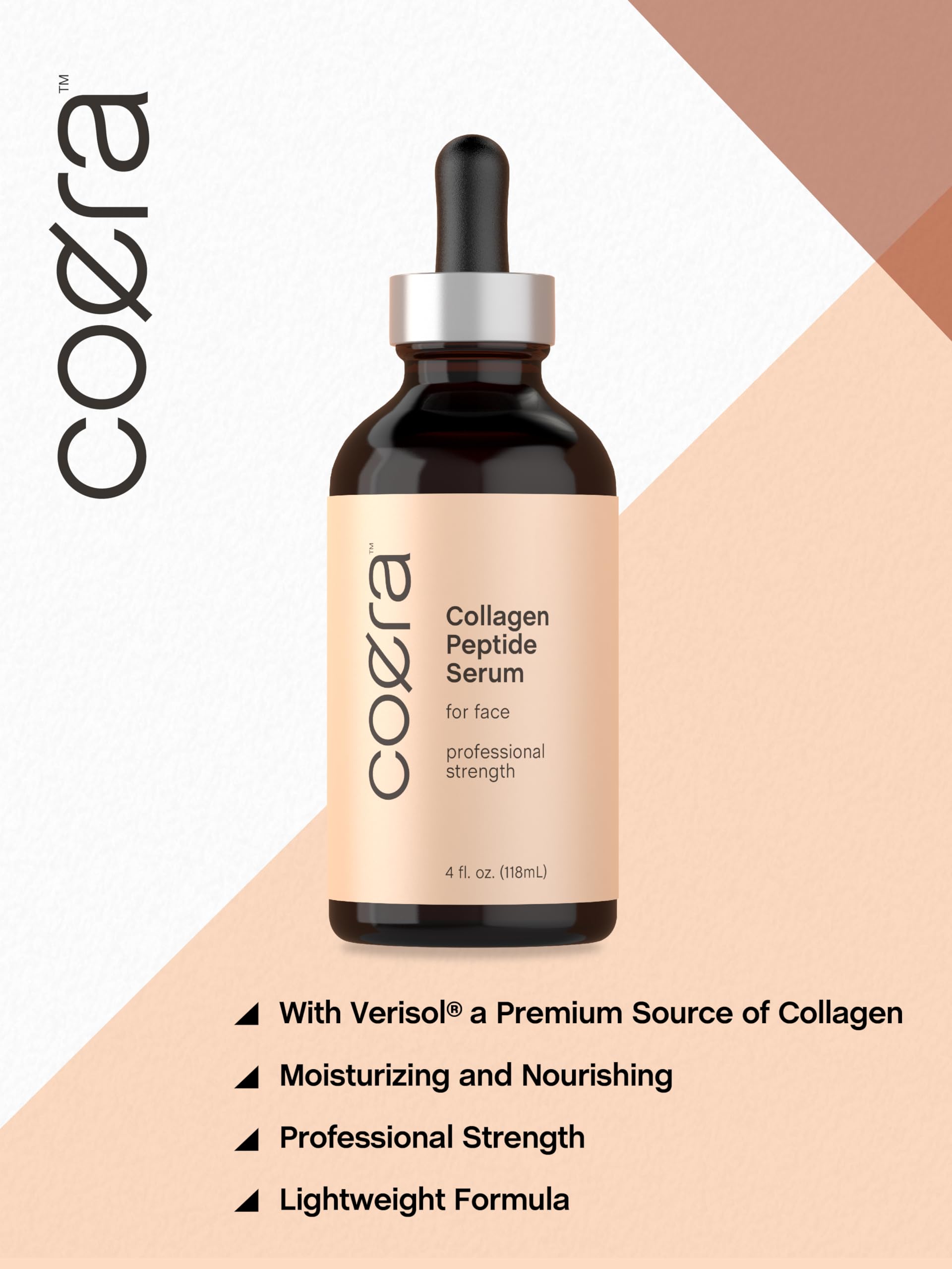 Coera Collagen Peptide Serum for Face | 4 fl oz | with Verisol | Professional Strength Formula for Women | Free of Parabens, SLS, & Fragrances | Packaging May Vary