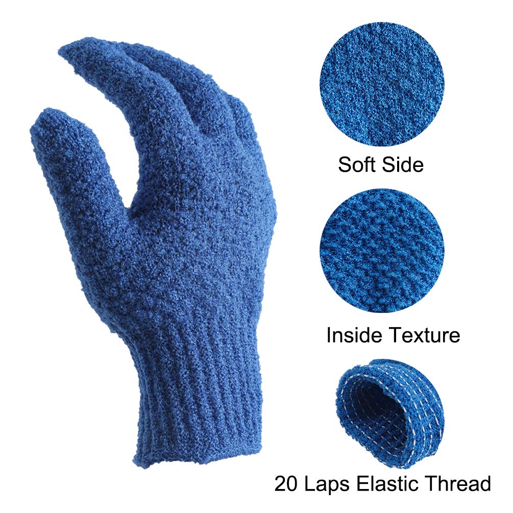 CLEEDY Bath Exfoliating Gloves Scrub - 4 pcs (2 Pair) Lengthened and Large Exfoliating Scrubbing Gloves for Shower, Spa, Massage - Scrub Exfoliating Mitts for Body, Face, Hand and Foot(Blue and Pink)