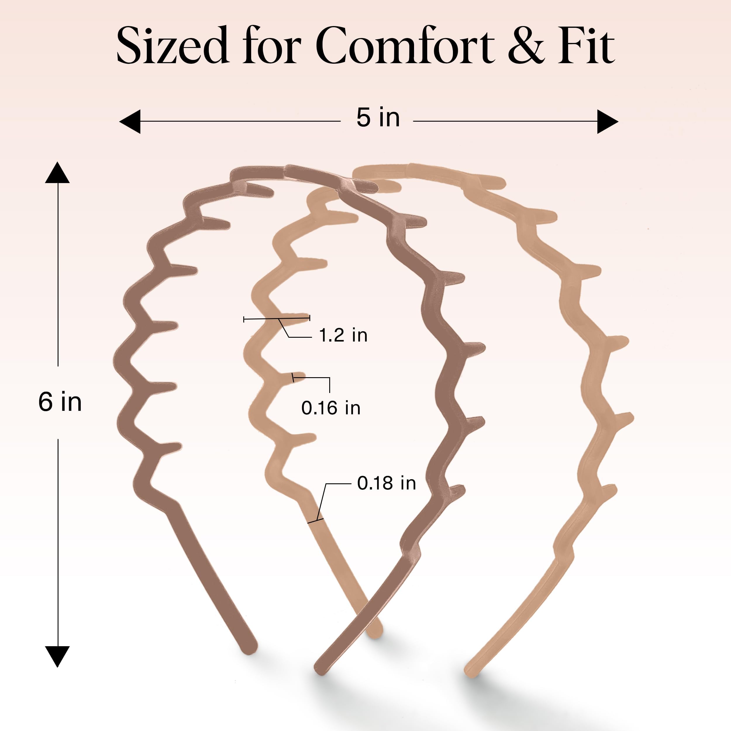 Kitsch Zig Zag Headbands, Recycled Plastic Wavy Hair Band with Teeth, Comb Headbands for Women and Men, Classic 90s Hair Accessories, 2pcs (Neutral)