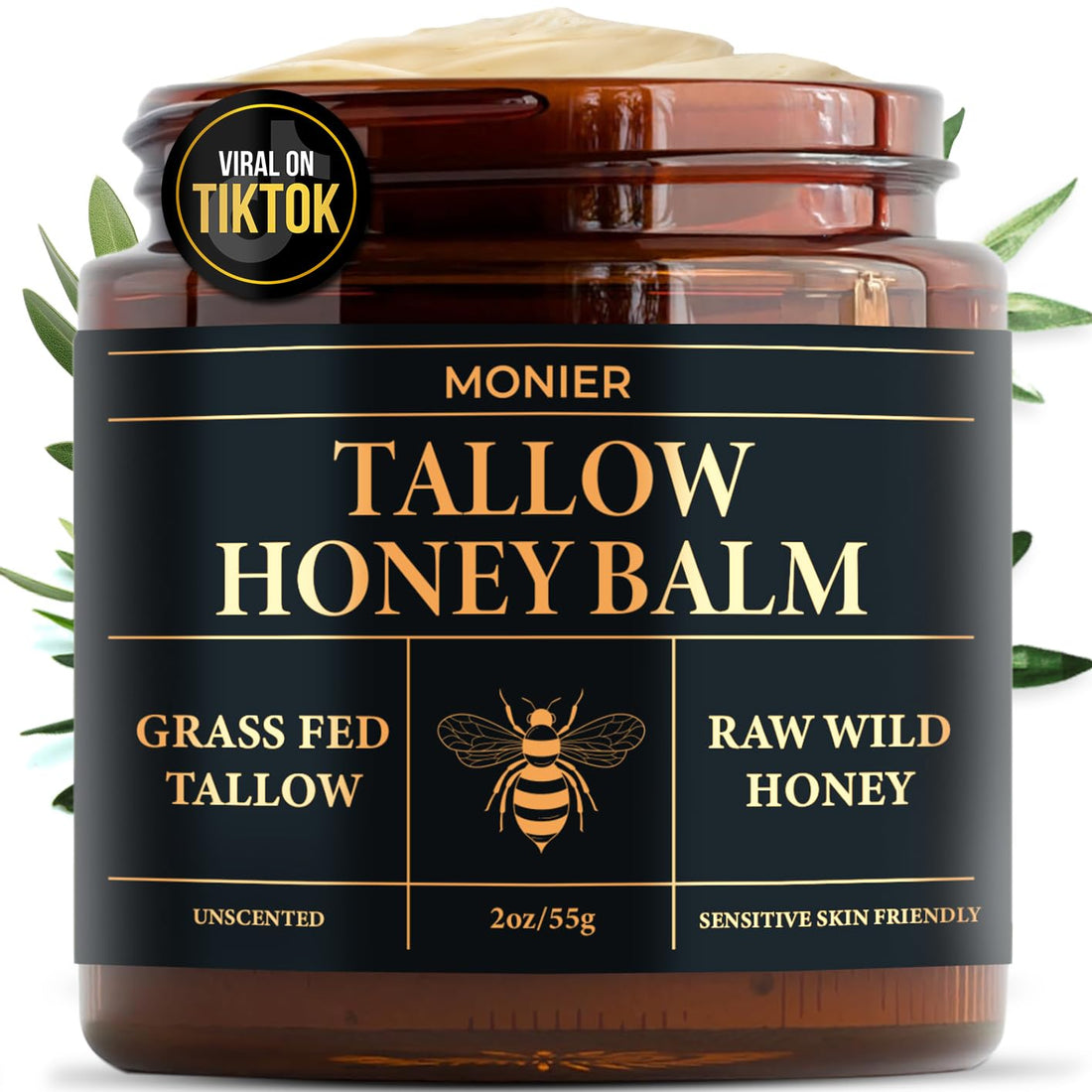 Tallow and Honey Balm for Face, Beef Tallow for Skin, Moisturizer with 100% Organic Grass-Fed Beef Tallow & Raw Wild Honey - Natural Formula for Dry & Sensitive Skin (Unscented)