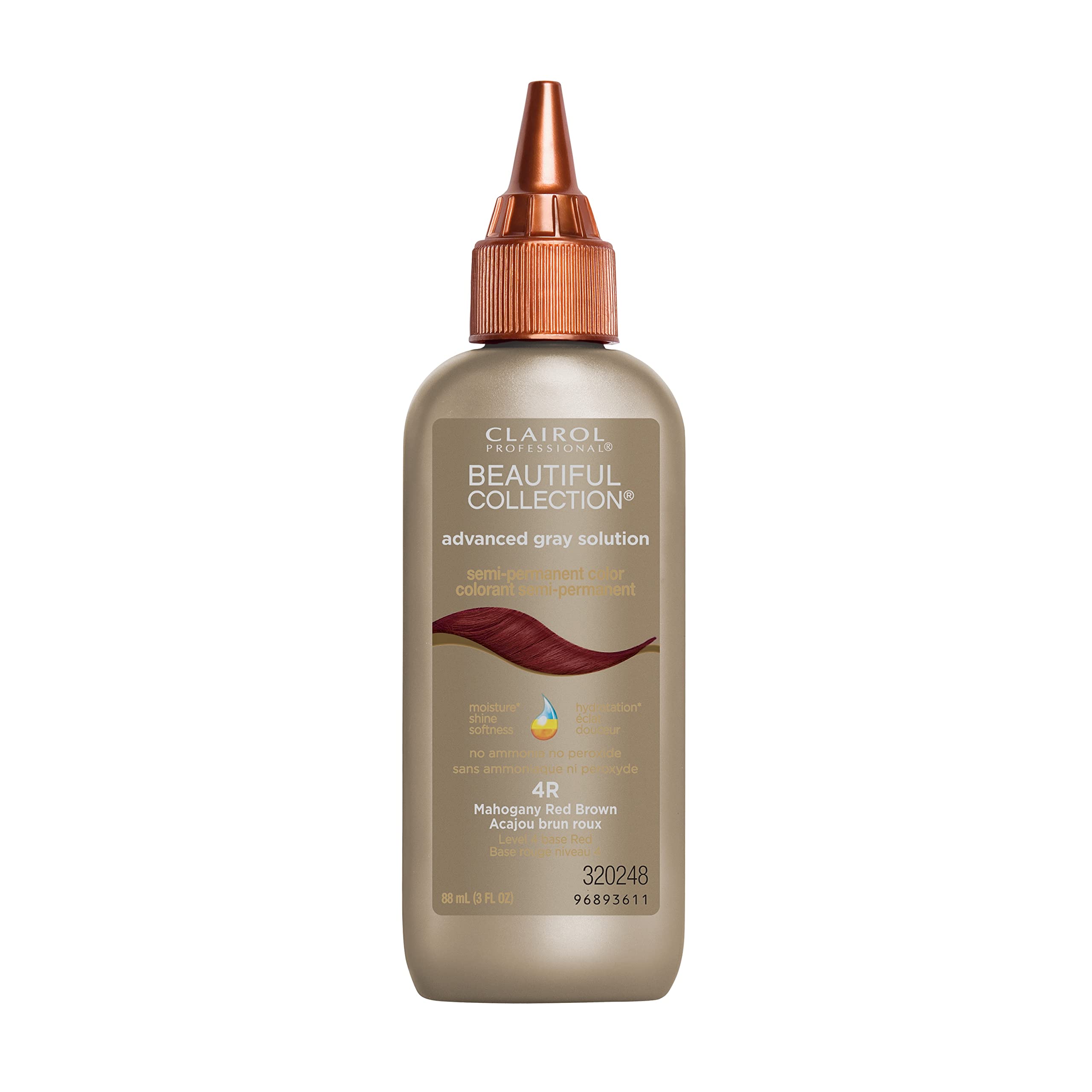 Clairol Professional Beautiful Collection, Advanced Gray Hair Solution, Semi-Permanent Hair Color, 4R Mahogany Red Brown, 3Fl Oz