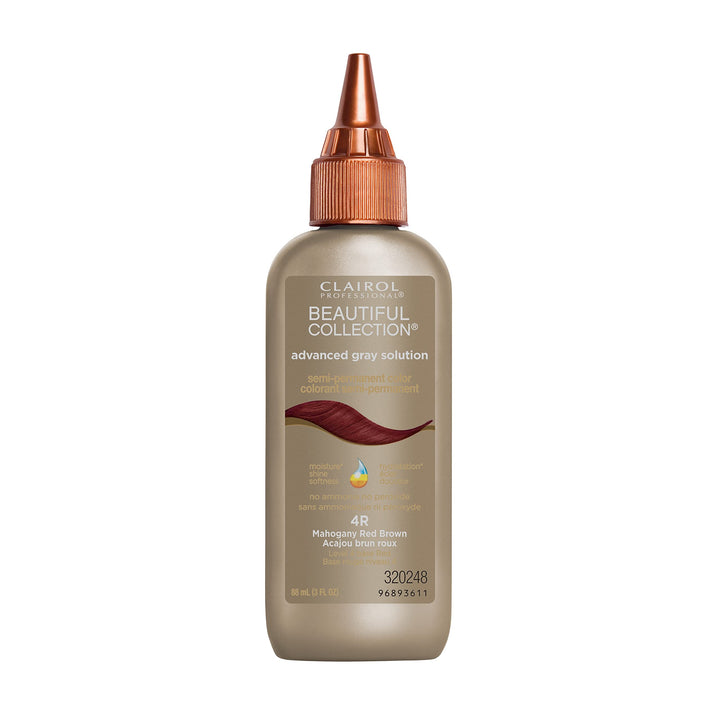 Clairol Professional Beautiful Collection, Advanced Gray Hair Solution, Semi-Permanent Hair Color, 4R Mahogany Red Brown, 3Fl Oz