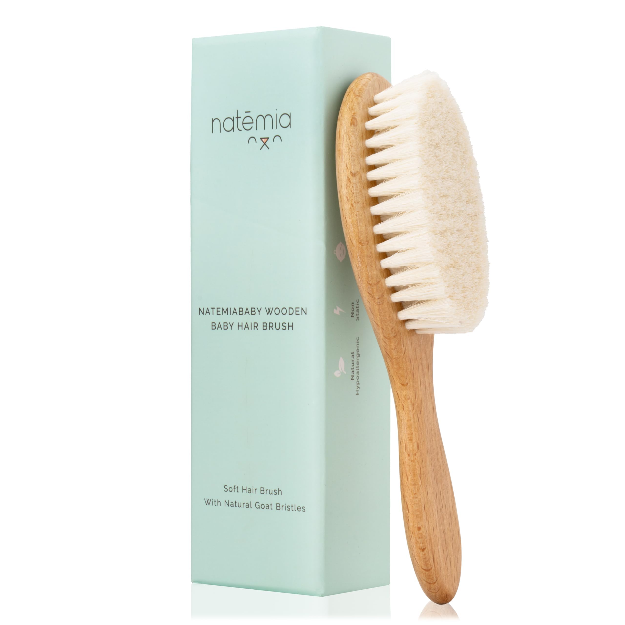 Natemia Soft Bristle Baby Hair Brush - Wooden Toddler & Newborn Grooming Cradle Cap Brush - Baby Comb for Soft Hair - For Infants and Kids - Girl and Boy