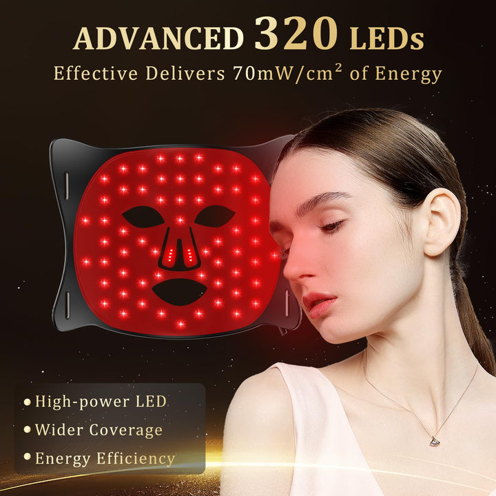 Lovsheme Red Light Therapy for Face, LED Face Mask Light Therapy, Red Light Therapy Mask for Acne, Wrinkles and Skin Rejuvenation, 320 LEDs, 3 Modes, 10-Min Auto Off, Eye Protection Included