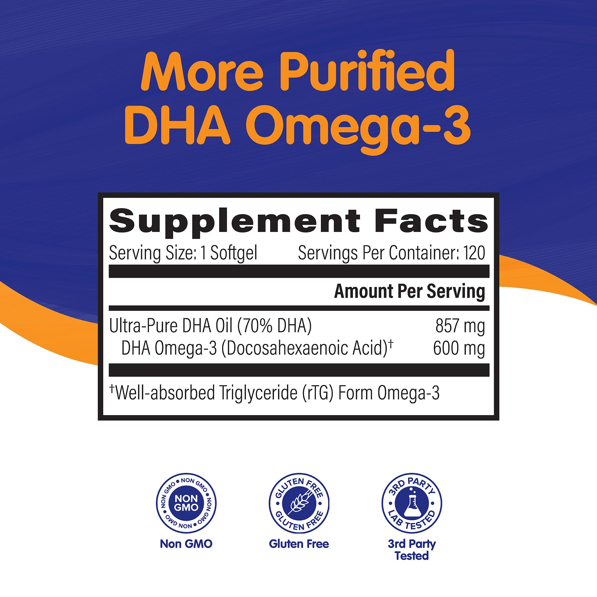 OmegaVia DHA 600 mg, Ultra Pure Omega-3 DHA Supplements for Brain and Eyes, Pregnancy and Prenatal DHA Vitamins for Women, Burpless Fish Oil Omega 3 Supplement, IFOS 5-Star Tested - 120 Softgels