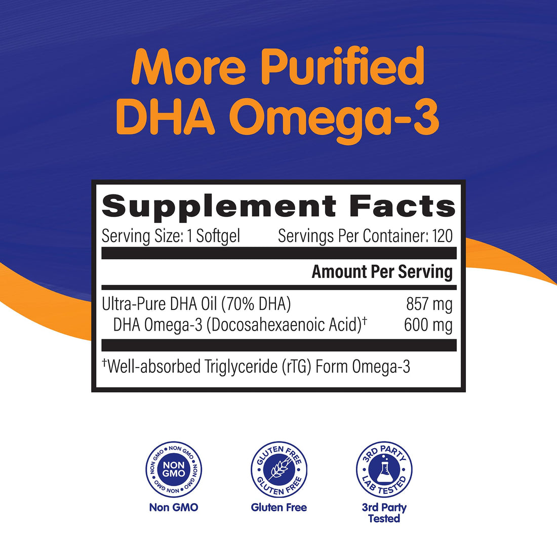 OmegaVia DHA 600 mg, Ultra Pure Omega-3 DHA Supplements for Brain and Eyes, Pregnancy and Prenatal DHA Vitamins for Women, Burpless Fish Oil Omega 3 Supplement, IFOS 5-Star Tested - 120 Softgels