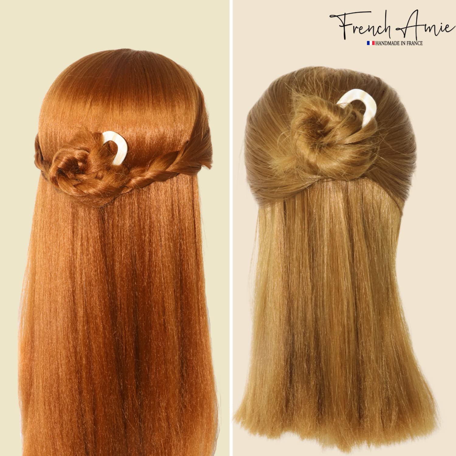 French Amie Ivory White Cream Handmade Large Cellulose Acetate Chignon Bun Holder U Hair Pin Stick (Ivory white cream)