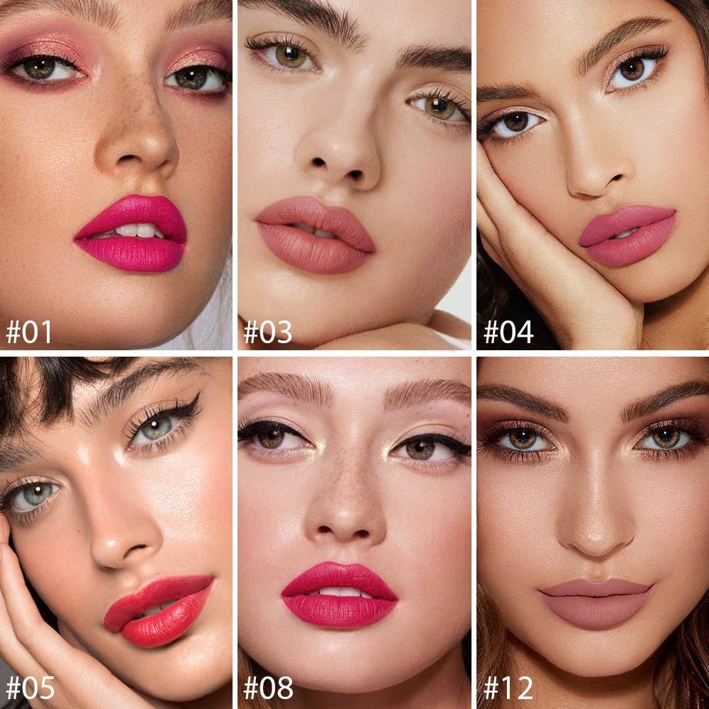 EVPCT 12Pcs Mini Pills Lipstick Capsule Set for Women - Waterproof Long Lasting Matte Small Magic Permanent 24 Hour Lipstick - Dark Ruby Plum Rose Red Nude Pink Mauve Taupe Brown Bulk Samples 01