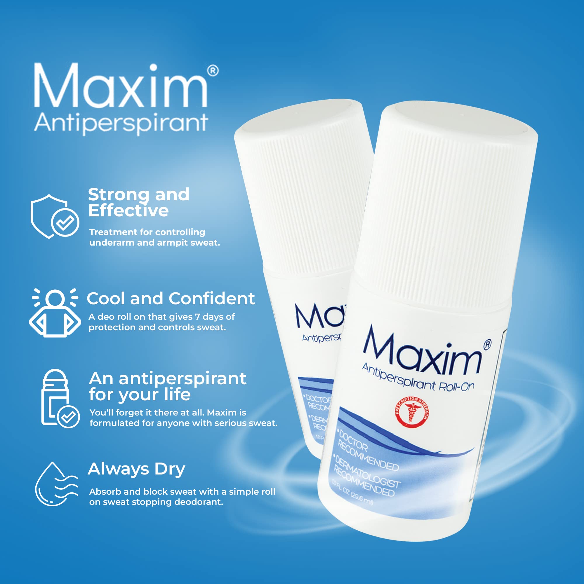 Maxim® Clinical Strength Antiperspirant for Hyperhidrosis Excessive Sweating – Stops Sweat Up to 48 Hours Per Use – Antiperspirant for Men and Women Certain to Keep you Dri
