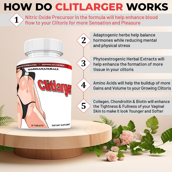 CURVIMORE CLITLARGER Women’s Multivitamin, Mineral and Herbs for a Bigger, Lubricated, and More Sensitive Clitoris. Natural Clitoris Enlargement Pills. 30 Tablets