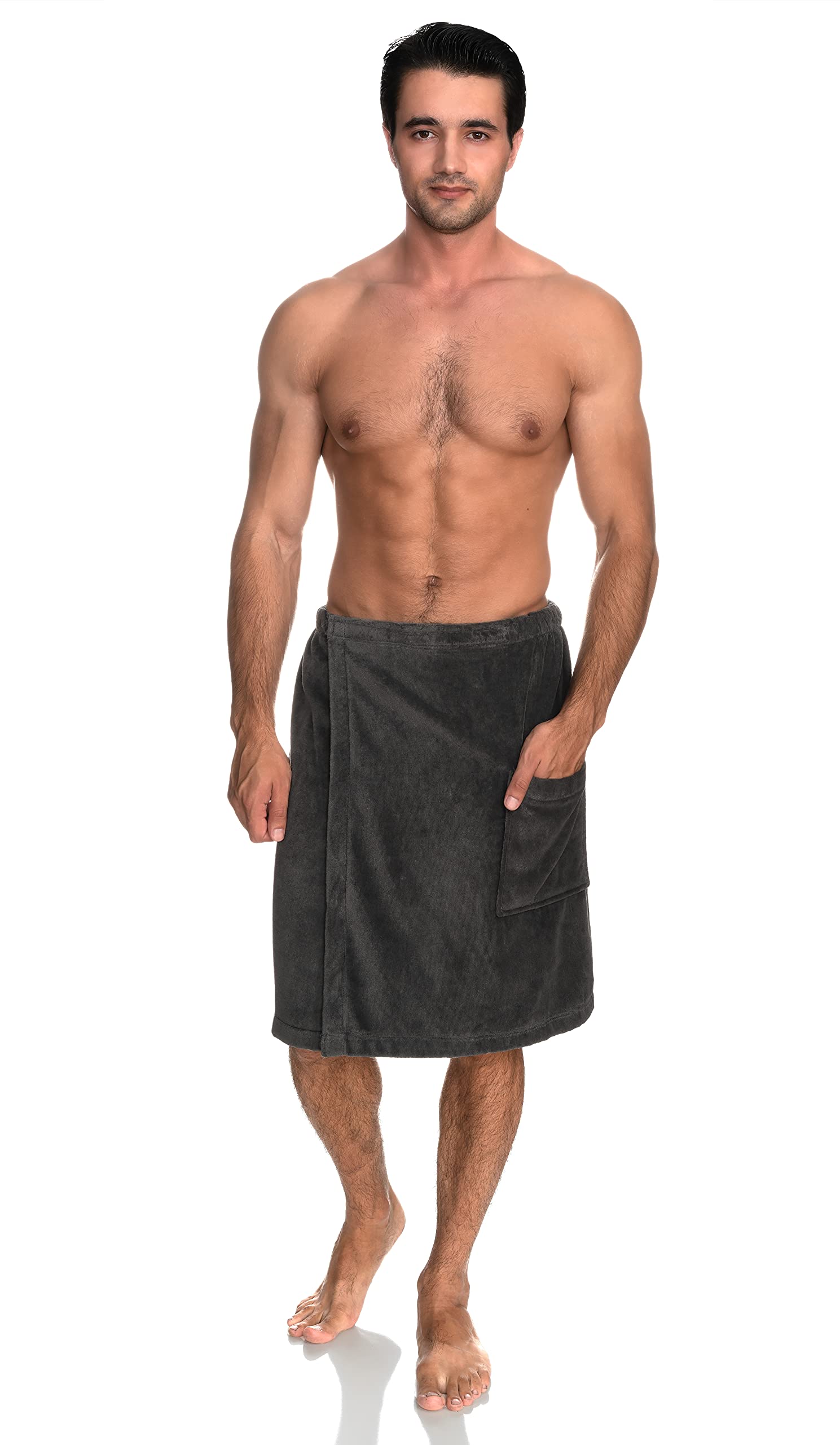 TowelSelections Mens Shower Wrap Adjustable Cotton Terry Velour Wrap Gym Body Cover Up Small/Medium Smoked Pearl