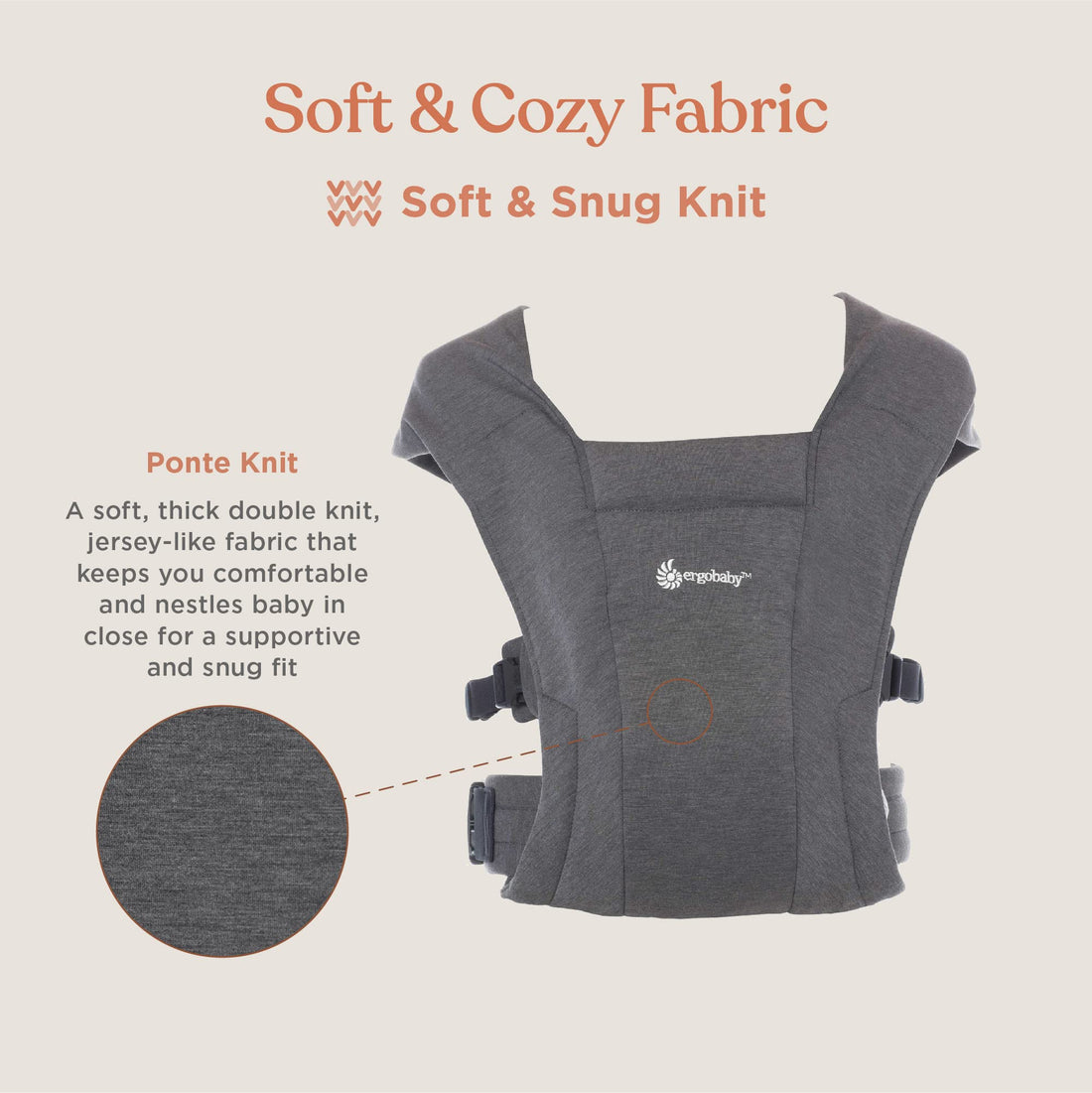 Ergobaby Embrace Cozy Newborn Essentials Baby Carrier Wrap (7-25 Pounds), Ponte Knit, Soft Navy