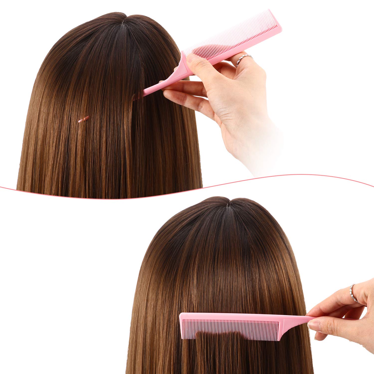 Leinuosen 3 Pack Styling Comb Carbon Fiber Anti Static Heat Resistant Tail Comb for Back Combing, Root Teasing, Adding Volume, Evening Styling (Pink)