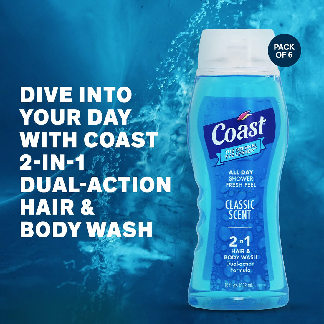 Coast Hair & Body Wash, Classic Pacific Force Scent, 2- 18 Fl Oz Squeeze Bottles