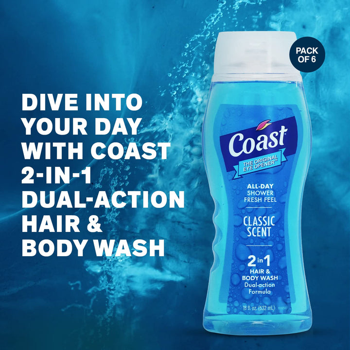 Coast Hair & Body Wash, Classic Pacific Force Scent, 2- 18 Fl Oz Squeeze Bottles