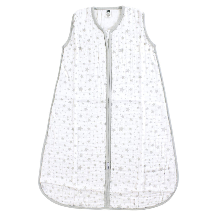 Hudson Baby Unisex Baby Muslin Cotton Sleeveless Wearable Sleeping Bag, Sack, Blanket, Gray Stars, 6-12 Months