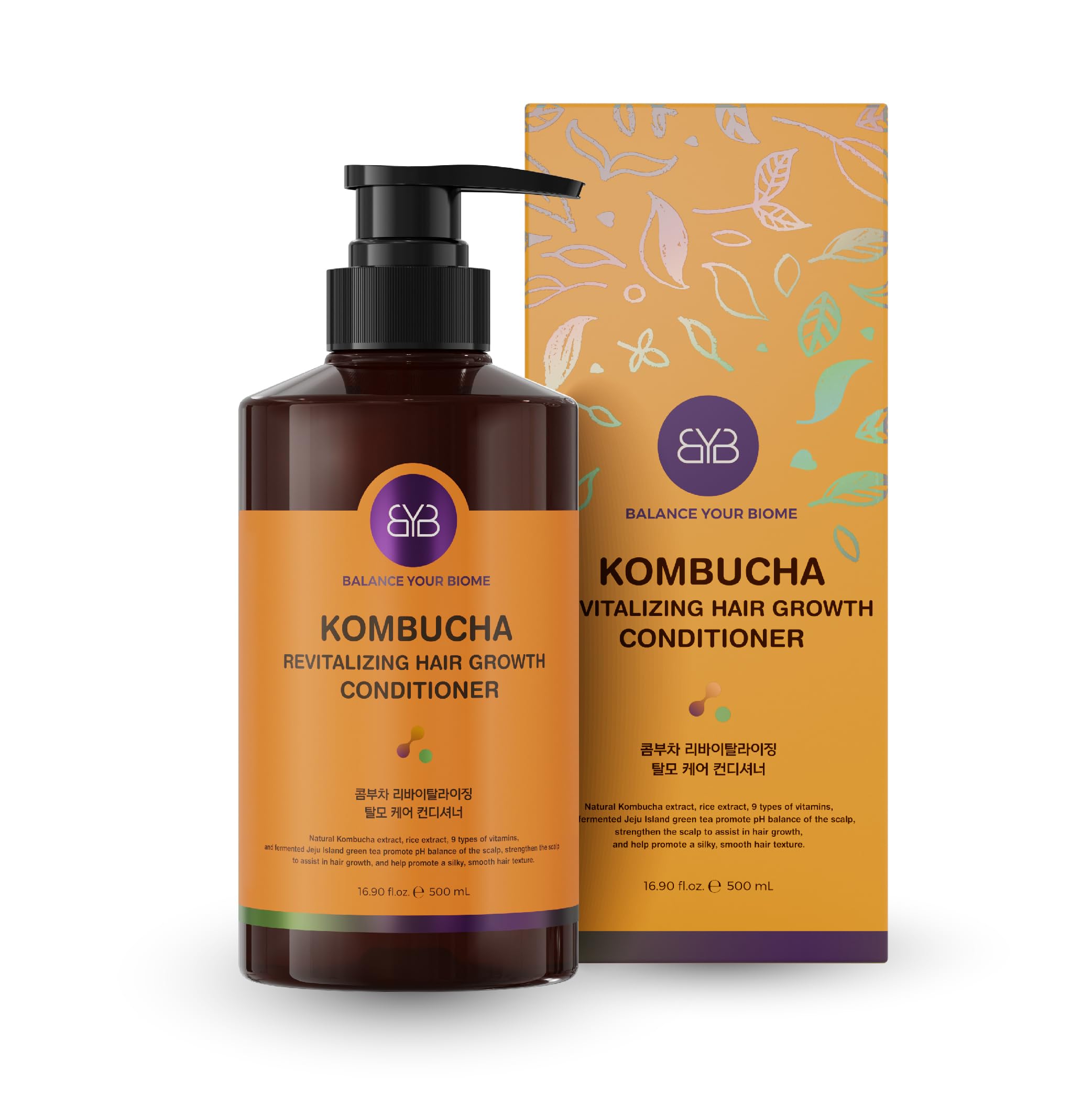 BALANCE YOUR BIOME Kombucha Revitalizing Hair Growth Conditioner, K-beauty, Balances Scalp pH, Kombucha Extract, Green Tea,Rice Extract, 9 Vitamins Hair Loss treatment, 16.9 fl.oz. 500ml, No silicone