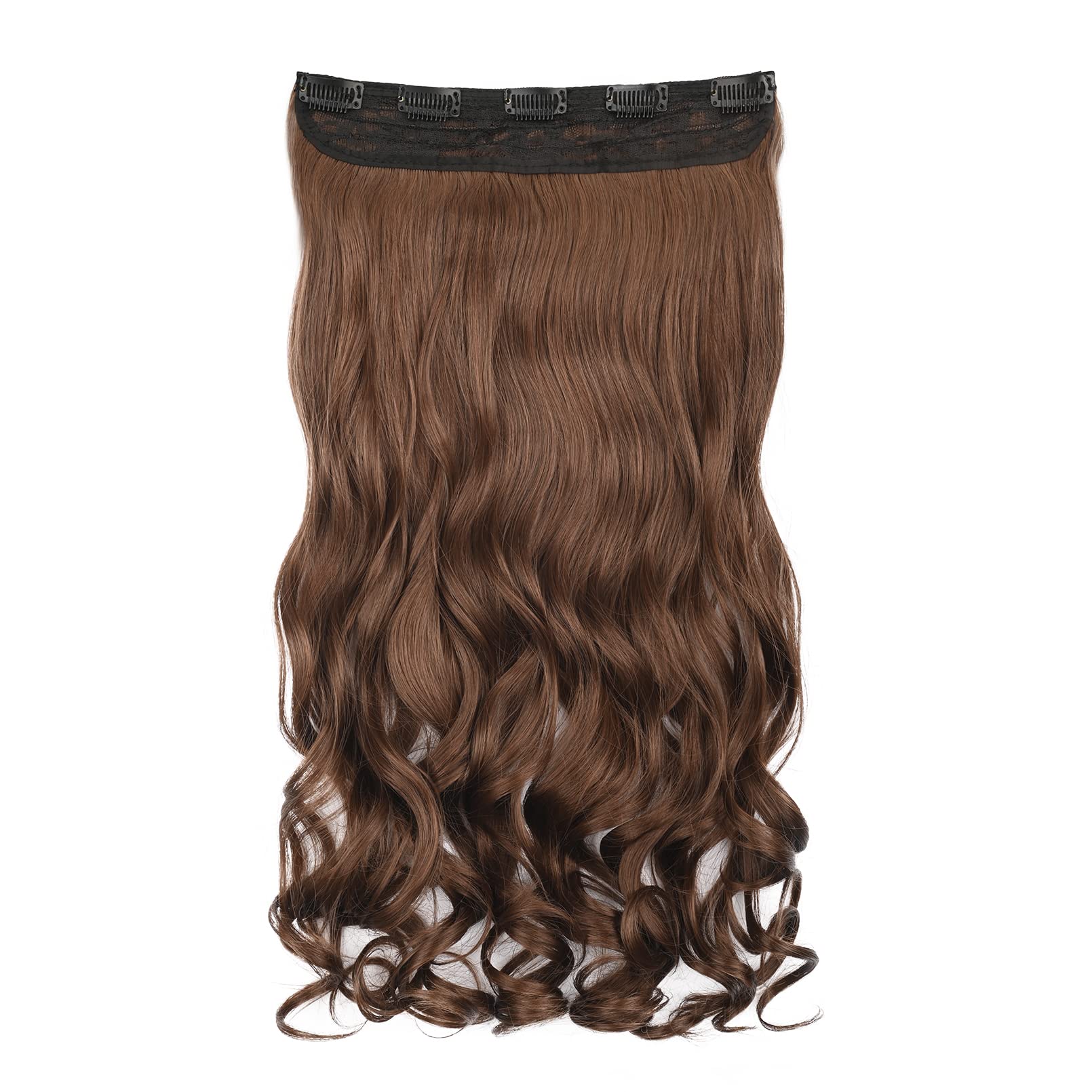REECHO 20 1-Pack 3/4 Full Head Curly Wave Clips in on Synthetic Hair Extensions Hairpieces for Women 5 Clips 4.6 Oz per Piece - Light brown