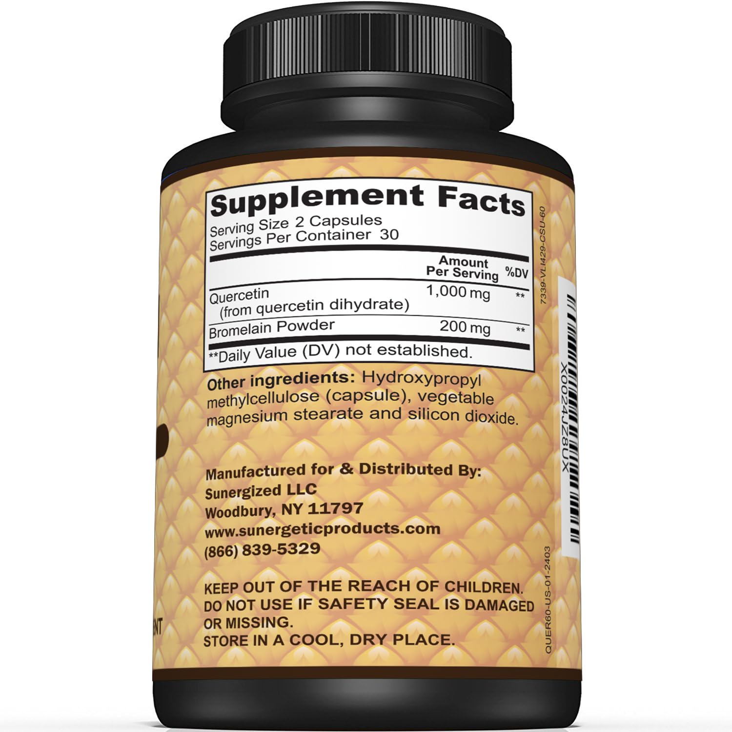 Sunergetic Premium Quercetin & Bromelain Supplement – Powerful Quercetin Bromelain Complex to Help Support Immune System & Seasonal Support – Quercetin 1000mg Per Serving – 60 Capsules