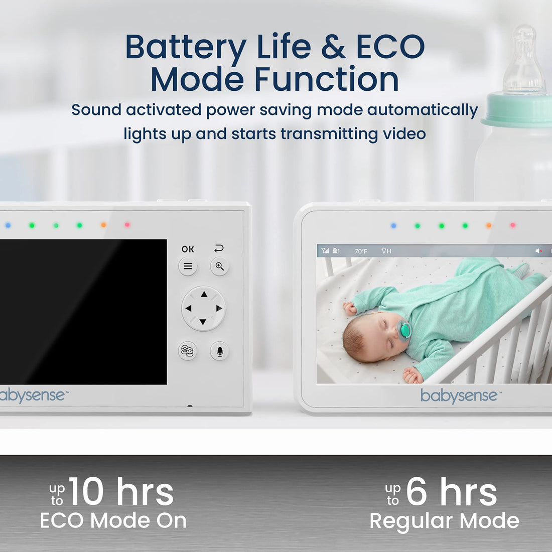 Babysense Baby Monitor with 2 Cameras and Audio 4.3, Non Wifi Baby Monitor, Dual Split Screen, Portable Double Sleep Video Monitoring, Auto Night Vision & Light, Lullabies & White Noise Two-Way Audio