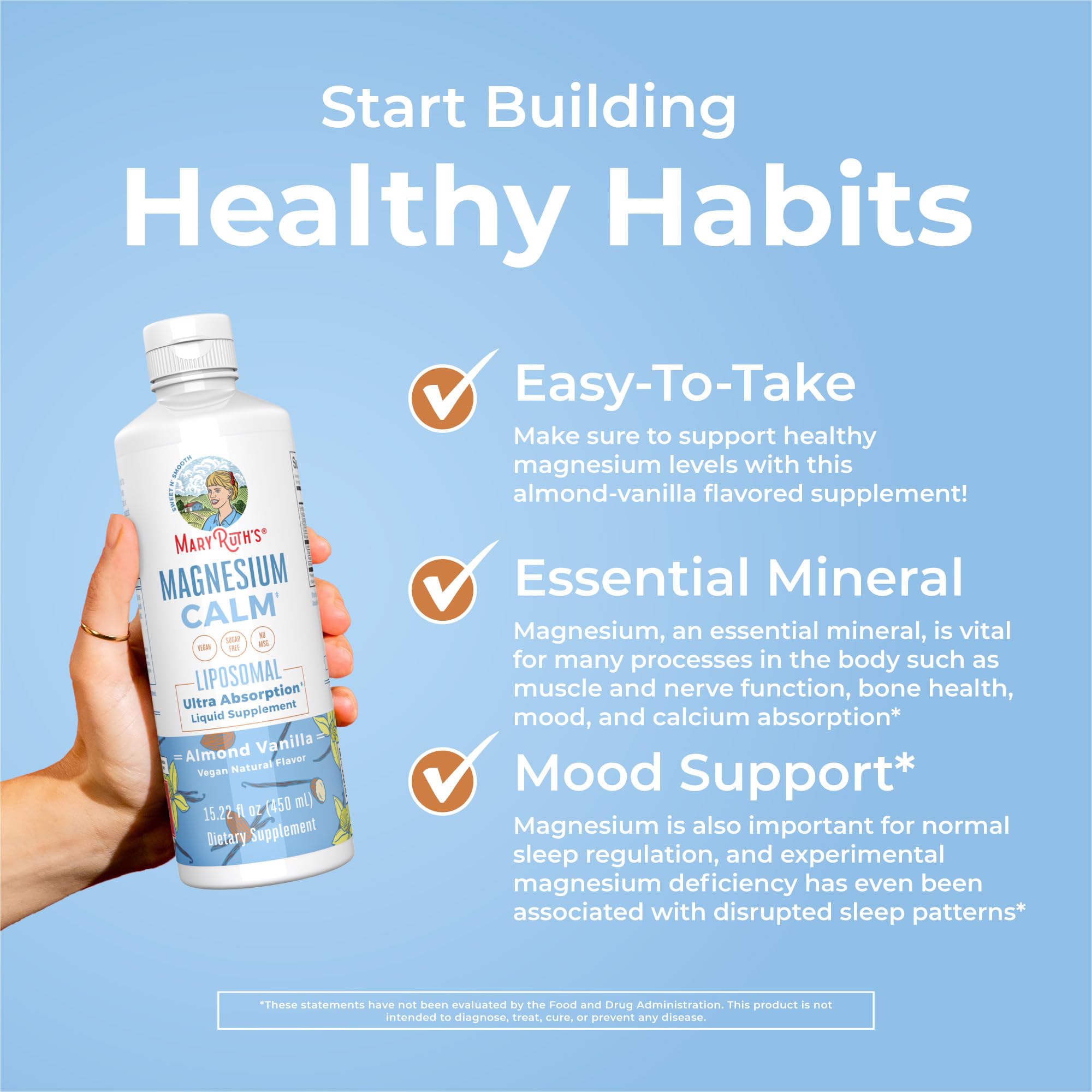 MaryRuth Organics Magnesium Liposomal| Magnesium Supplement | Magnesium Bisglycinate | Muscle & Bone Support | Mood Support Vitamin | Vegan | Non-GMO | Gluten Free | 15.22 Fl Oz | 30 Servings