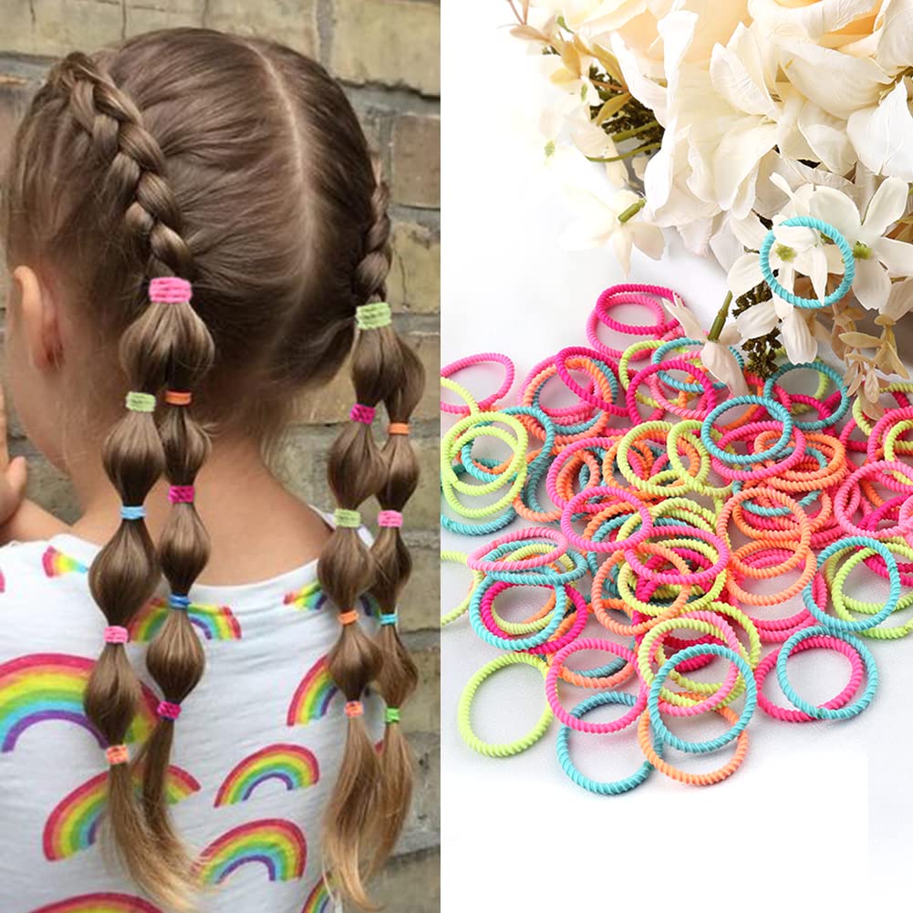 ELIHAIR Kids Baby Hair Ties for Girls Ponytail Holder Hair Elastics Bands 3cm for Child Toddler Curly Hair(100pcs Kids Macaron)