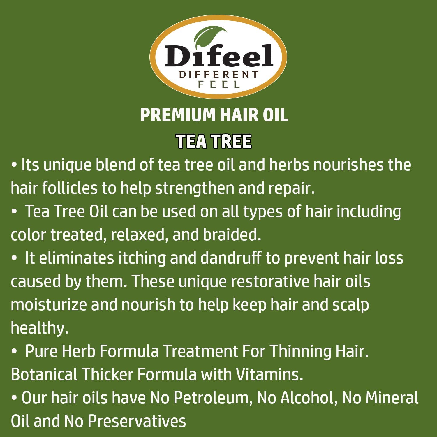 Difeel Premium Natural Hair Oil - Tea Tree Oil for Dry Scalp 2.5 Ounce