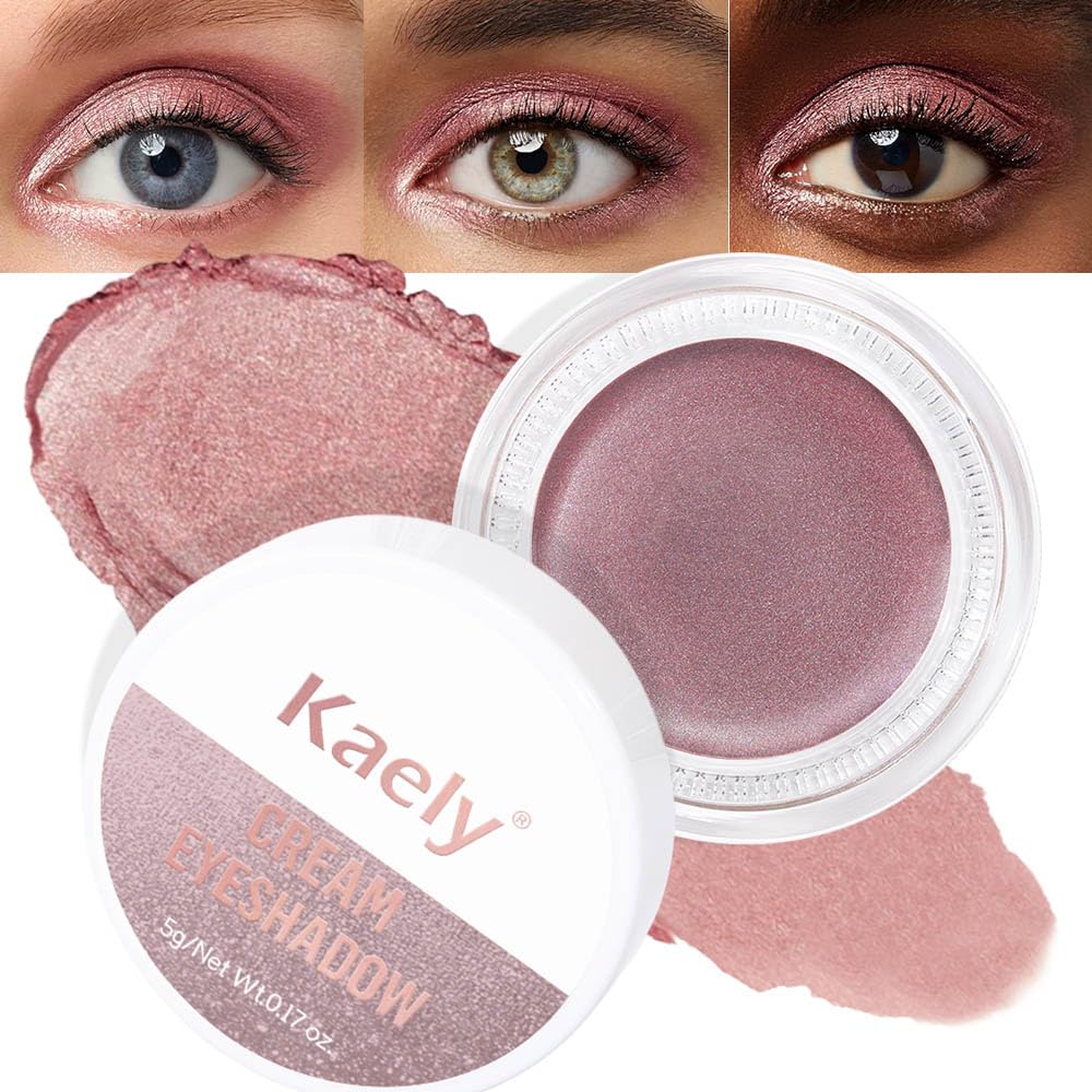 Kaely Single Cream Eyeshadow Pot, Rose Shimmer Highly Pigmented Monochrome Eye Shadow Palette Makeup, Waterproof Natural Mini Eyeshadow Brightener, sombras en crema para ojos, Blendable, 27