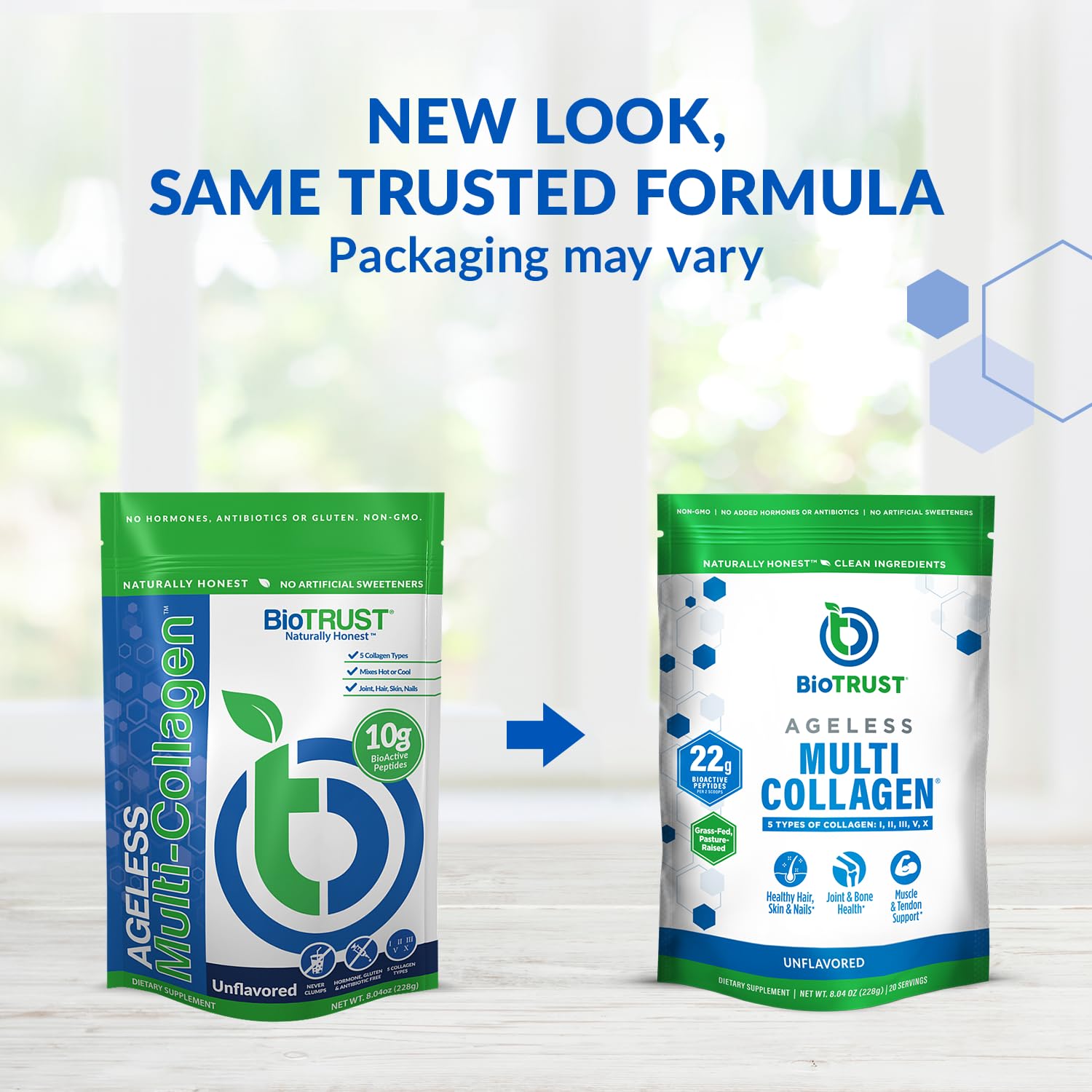 BioTrust Ageless Multi Collagen Protein Powder – 5 Collagen Types (I, II, III, V, X) for Hair, Skin, Nails & Joints – Grass Fed Beef, Sustainable Fish, Chicken & Eggshell Membrane (Unflavored, 2 Pack)