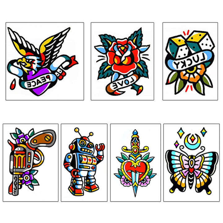 PUSNMI Custom Temporary Tattoos Kit for Men Women Traditional Fake Tattoos Sailor Jerry Temporary Tattoos Vintage Flower Eagle Butterfly Tattoos for Arm Hand Leg Wrist for Party Club