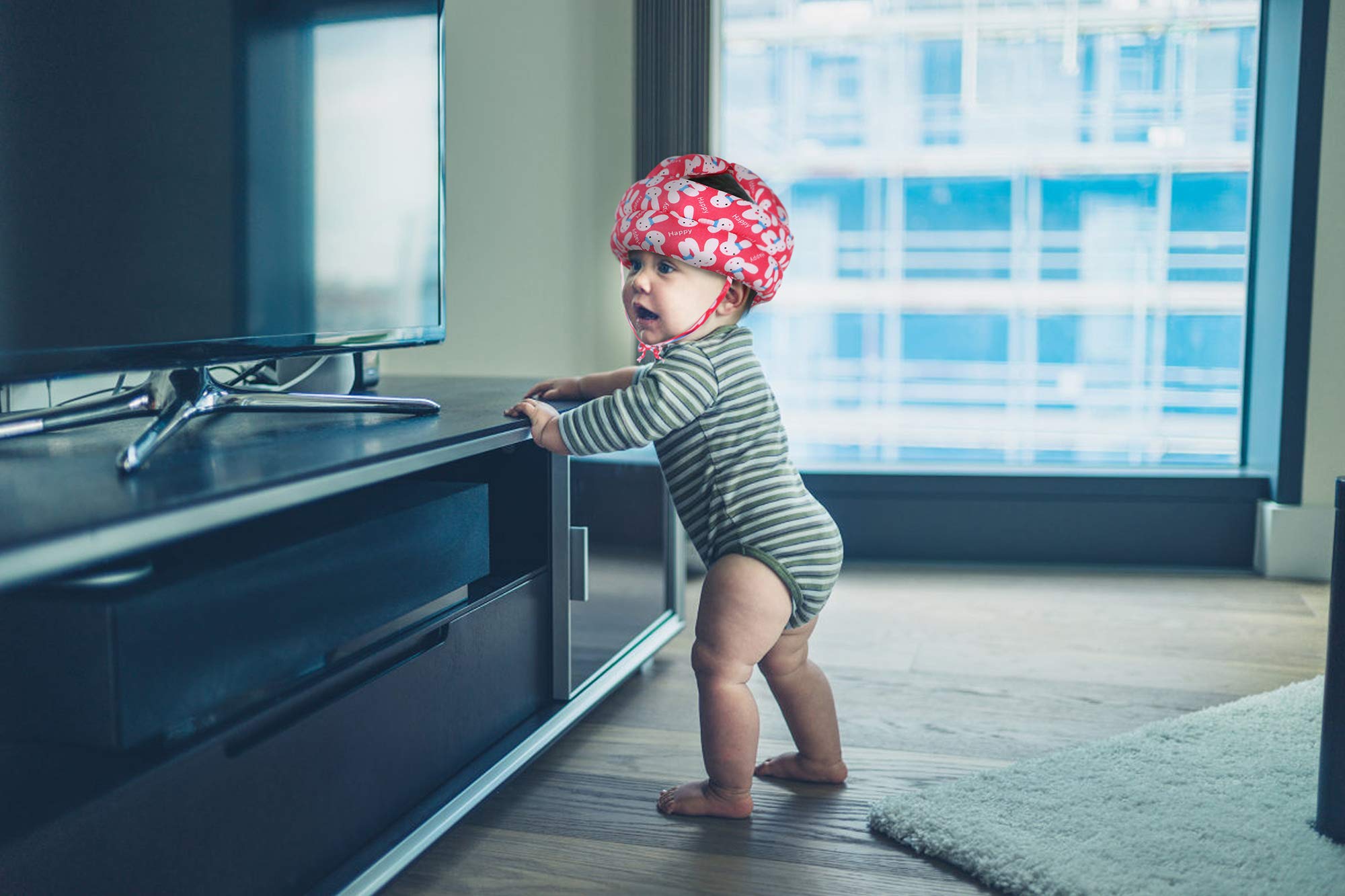 Baby Infant Toddler Children No Bumps Safety Helmet Head Cushion, Red Rabbit